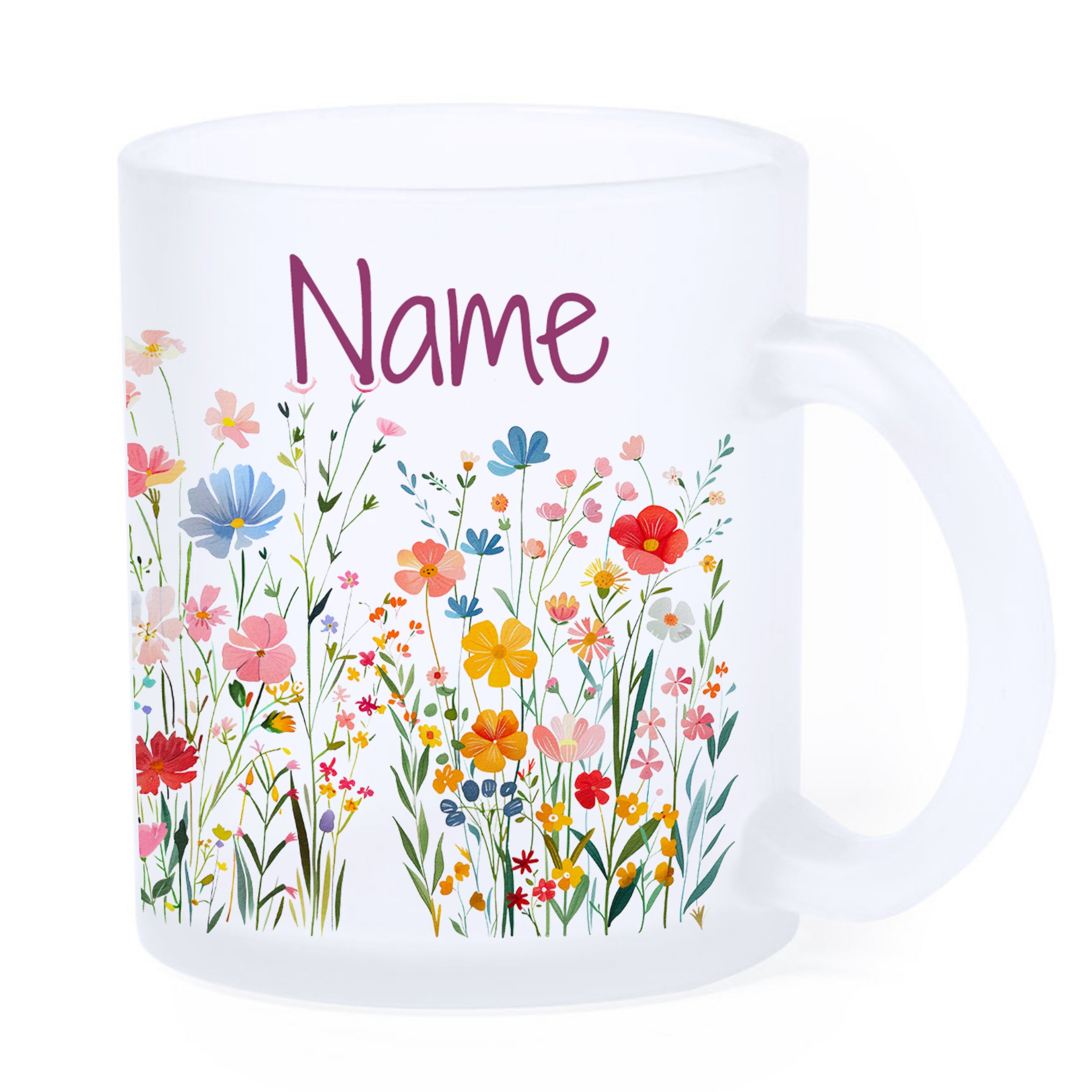 Glastasse mit bunten Blumen