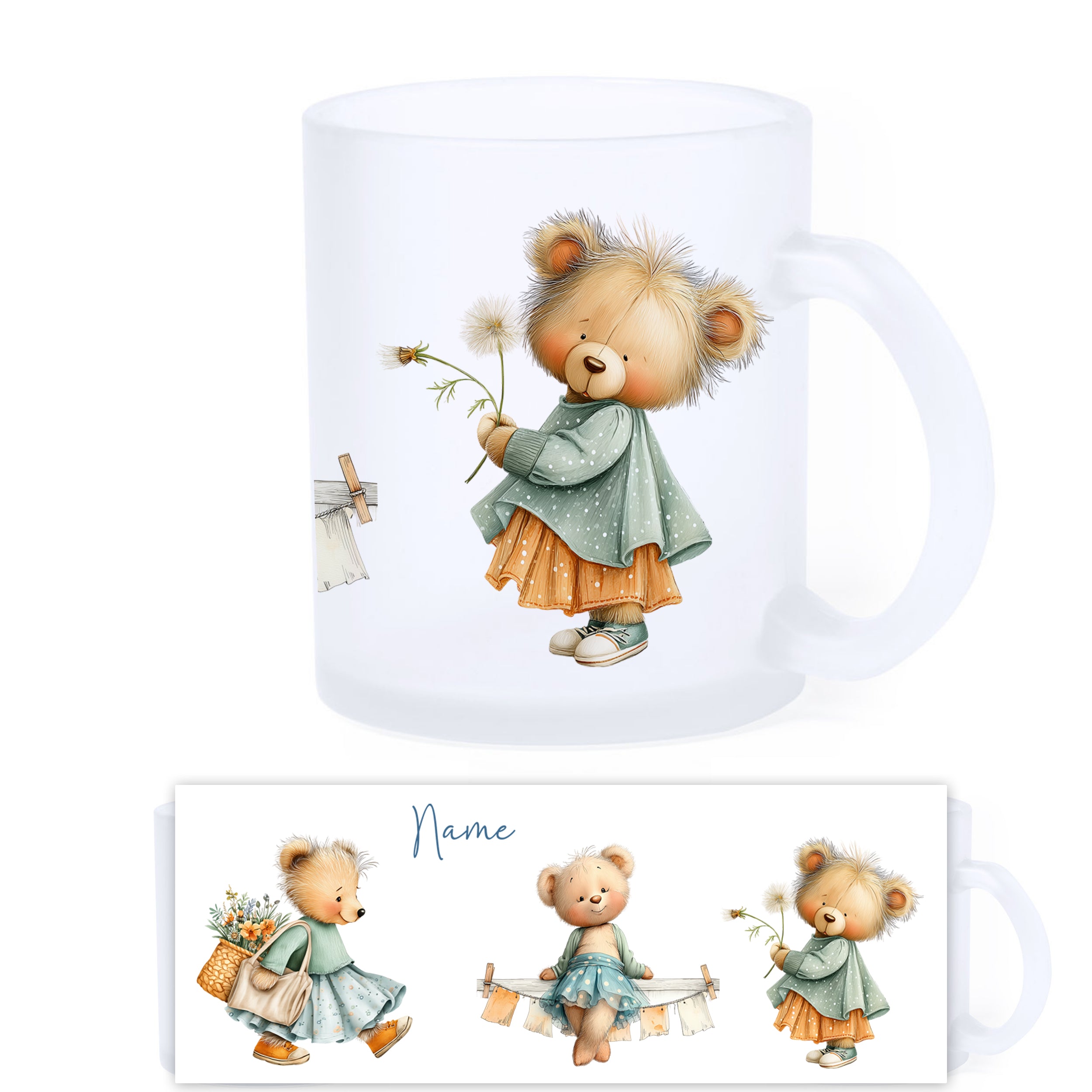 Glastasse mit süßem Bärenmotiv