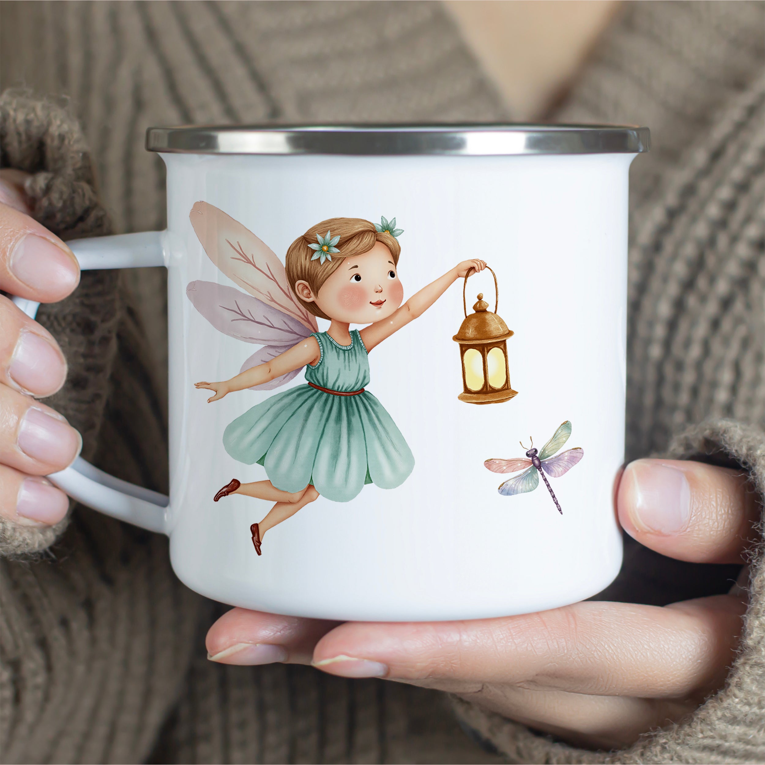 Emaille Tasse Feen-Motiv