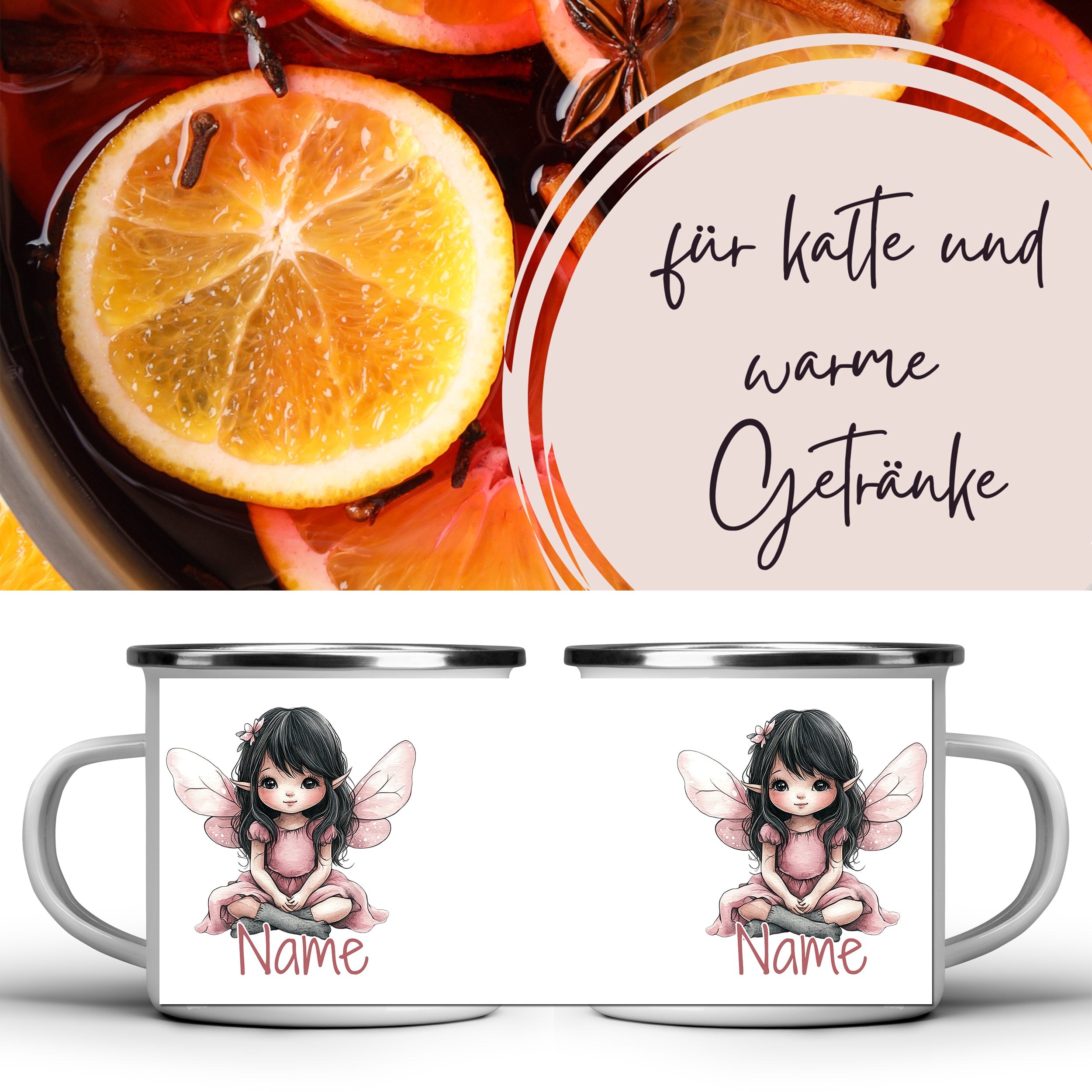 Emaille Tasse Feen-Motiv