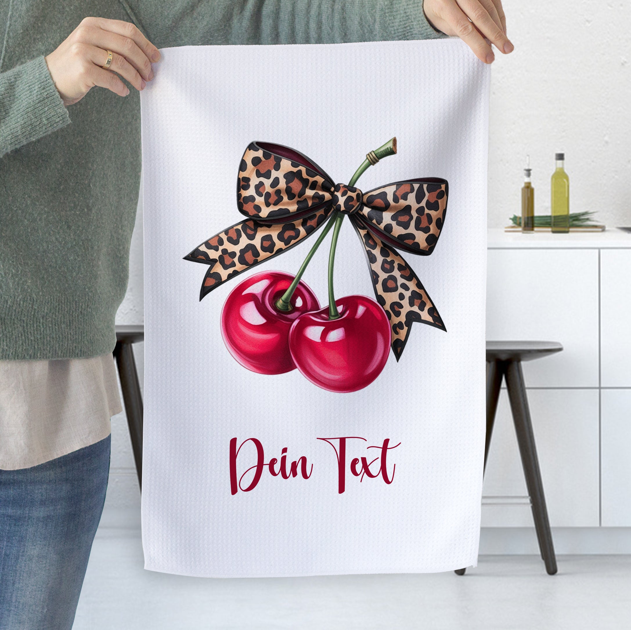 Geschirrtuch Kirschen mit Leopardenschleif