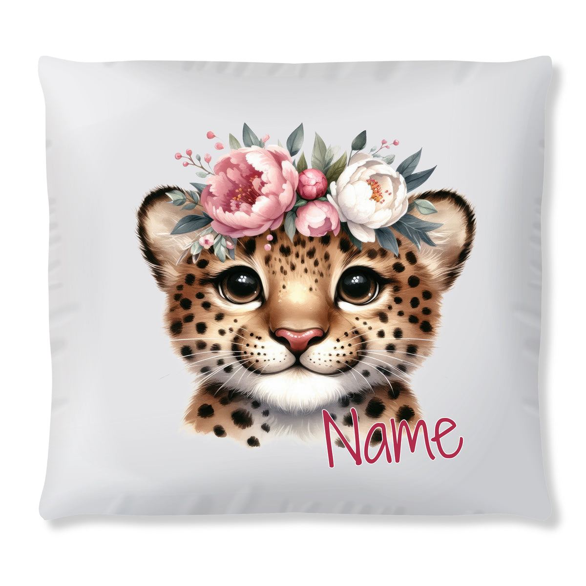 Kissen Leopard mit Blumenkranz