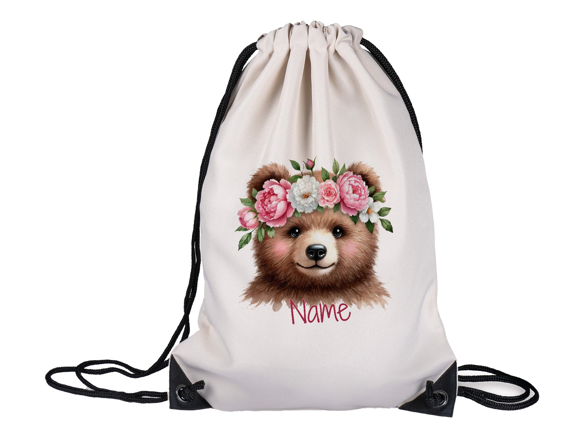 Turnbeutel Bär mit Blumenkranz