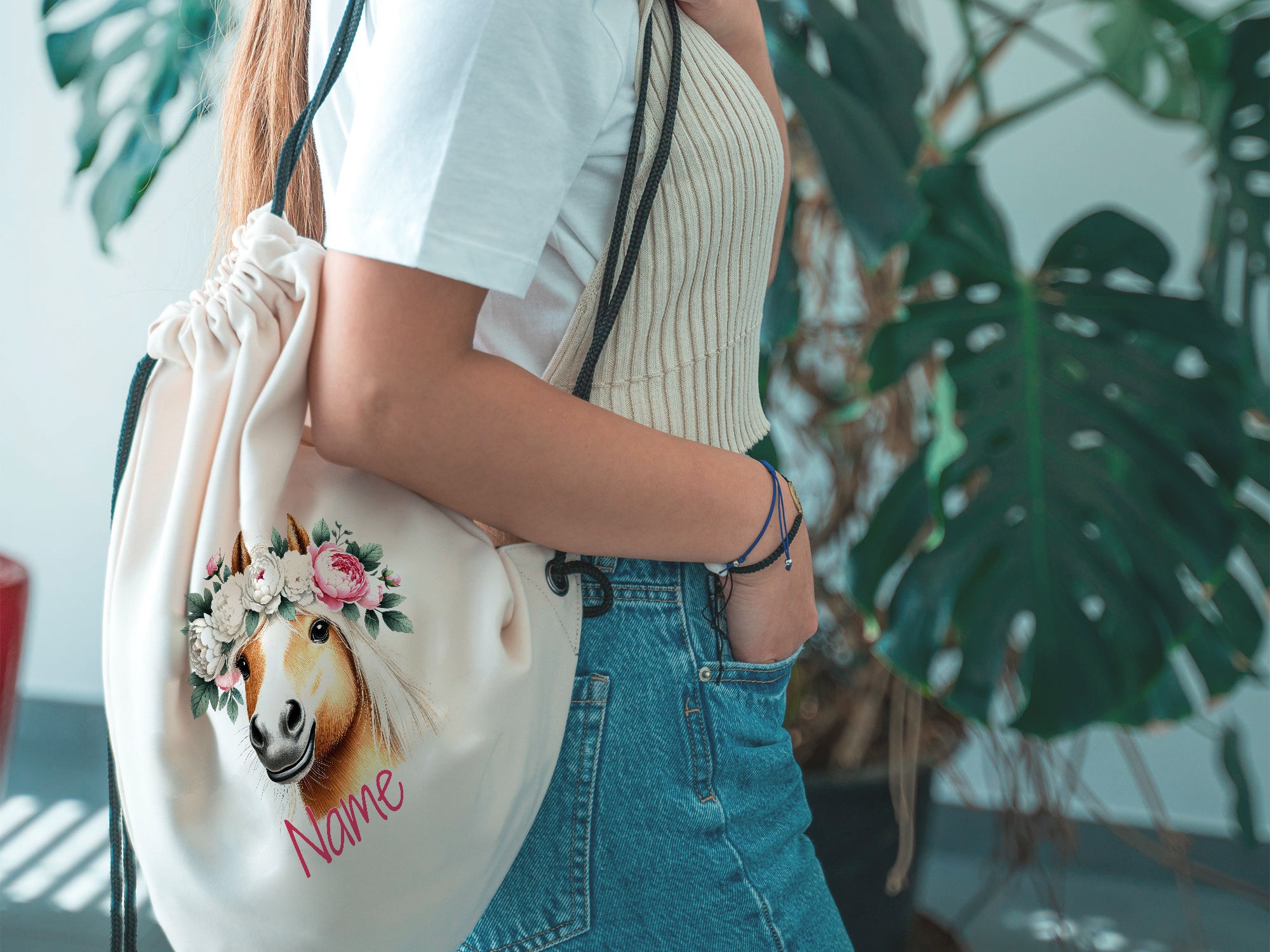 Turnbeutel mit Pferdemotiv