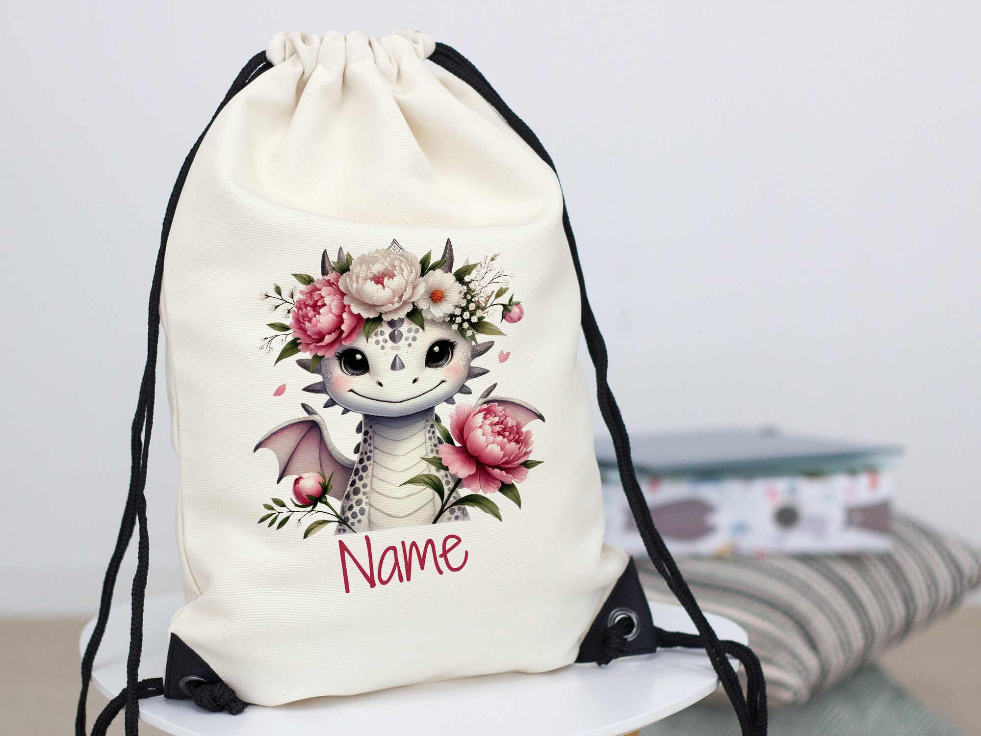 Turnbeutel Drache mit Blumen