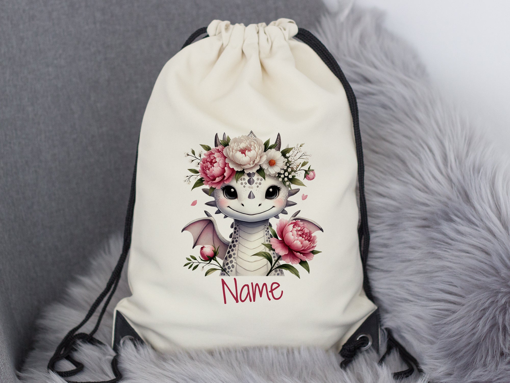 Turnbeutel Drache mit Blumen