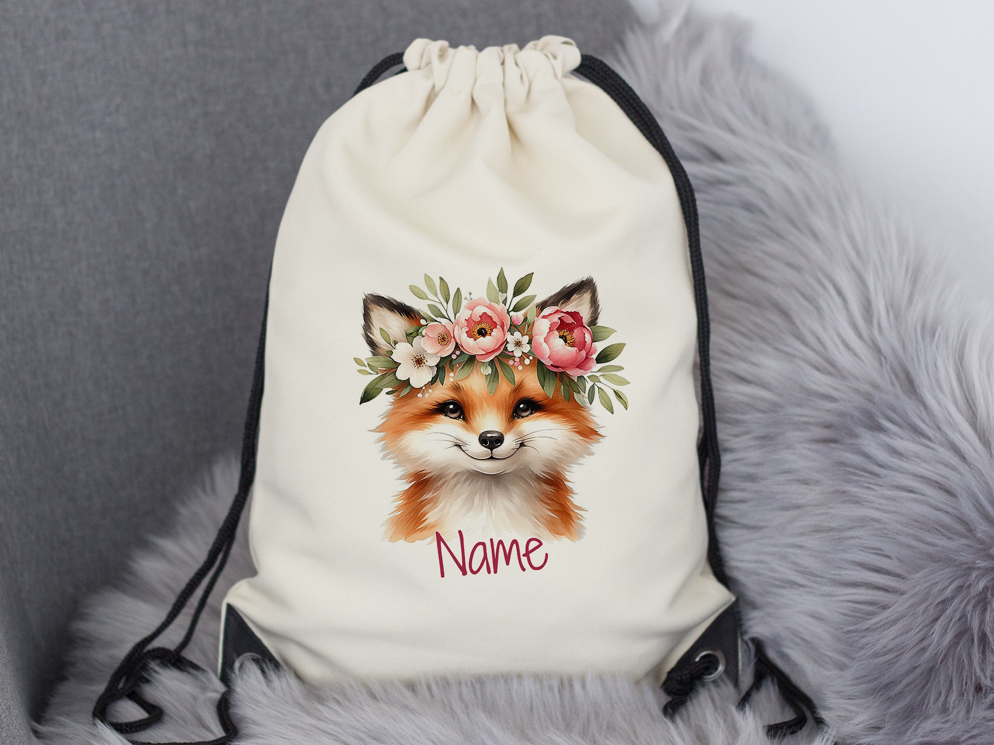 Turnbeutel Fuchs mit Blumen