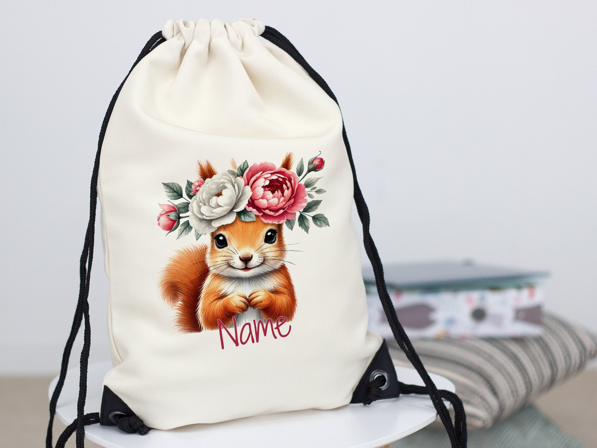 Turnbeutel Eichhörnchen mit Blumen