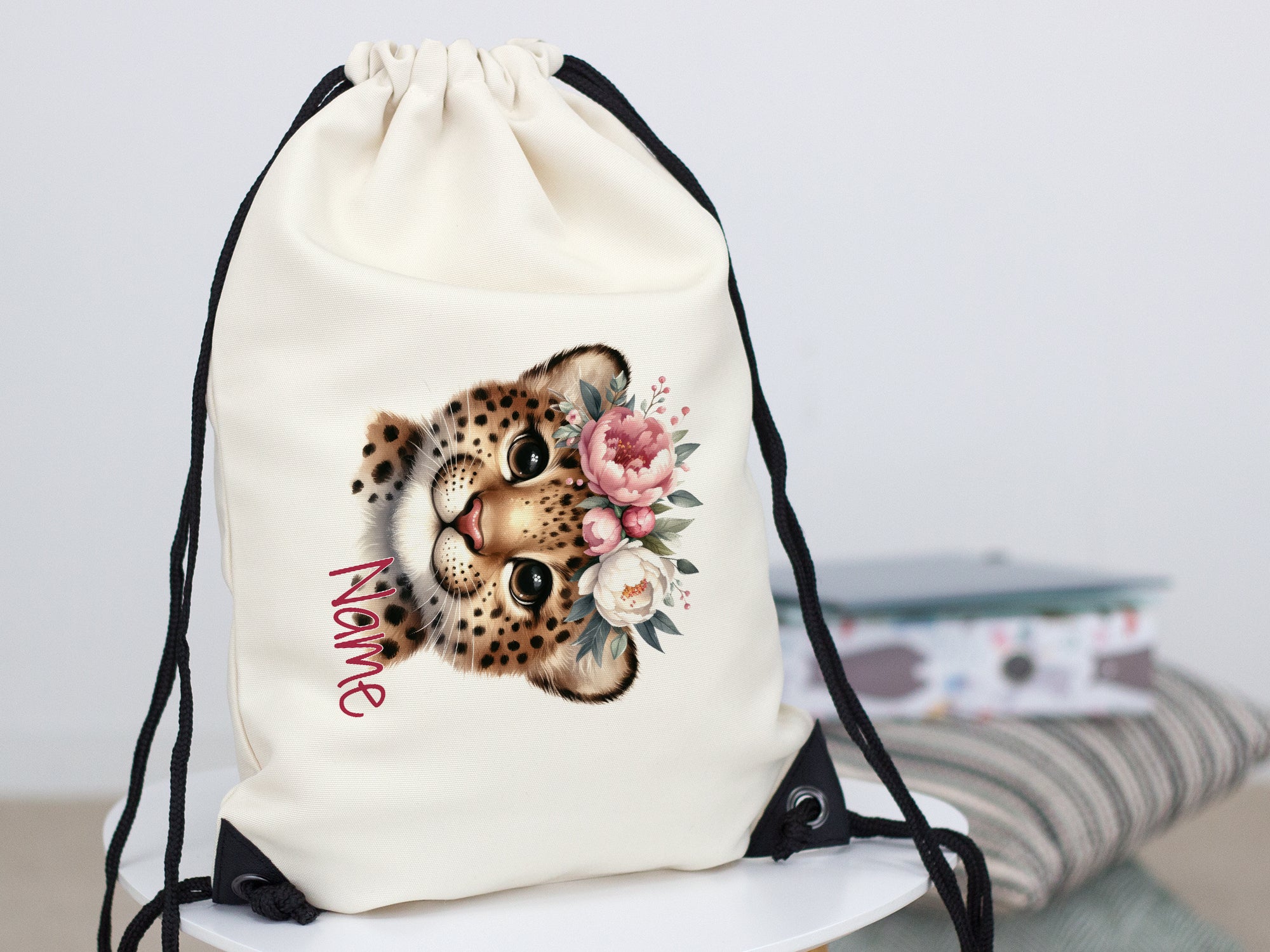 Turnbeutel mit Leopardenmotiv