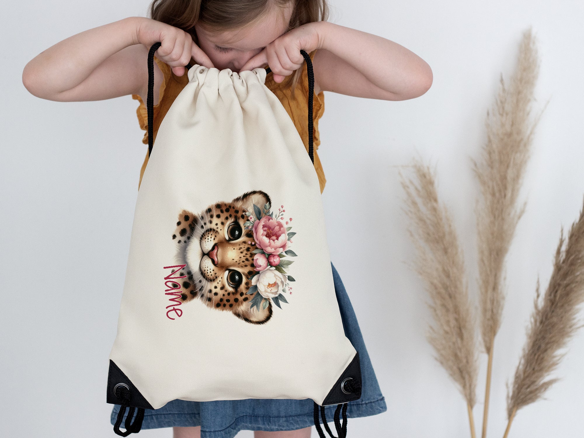 Turnbeutel mit Leopardenmotiv