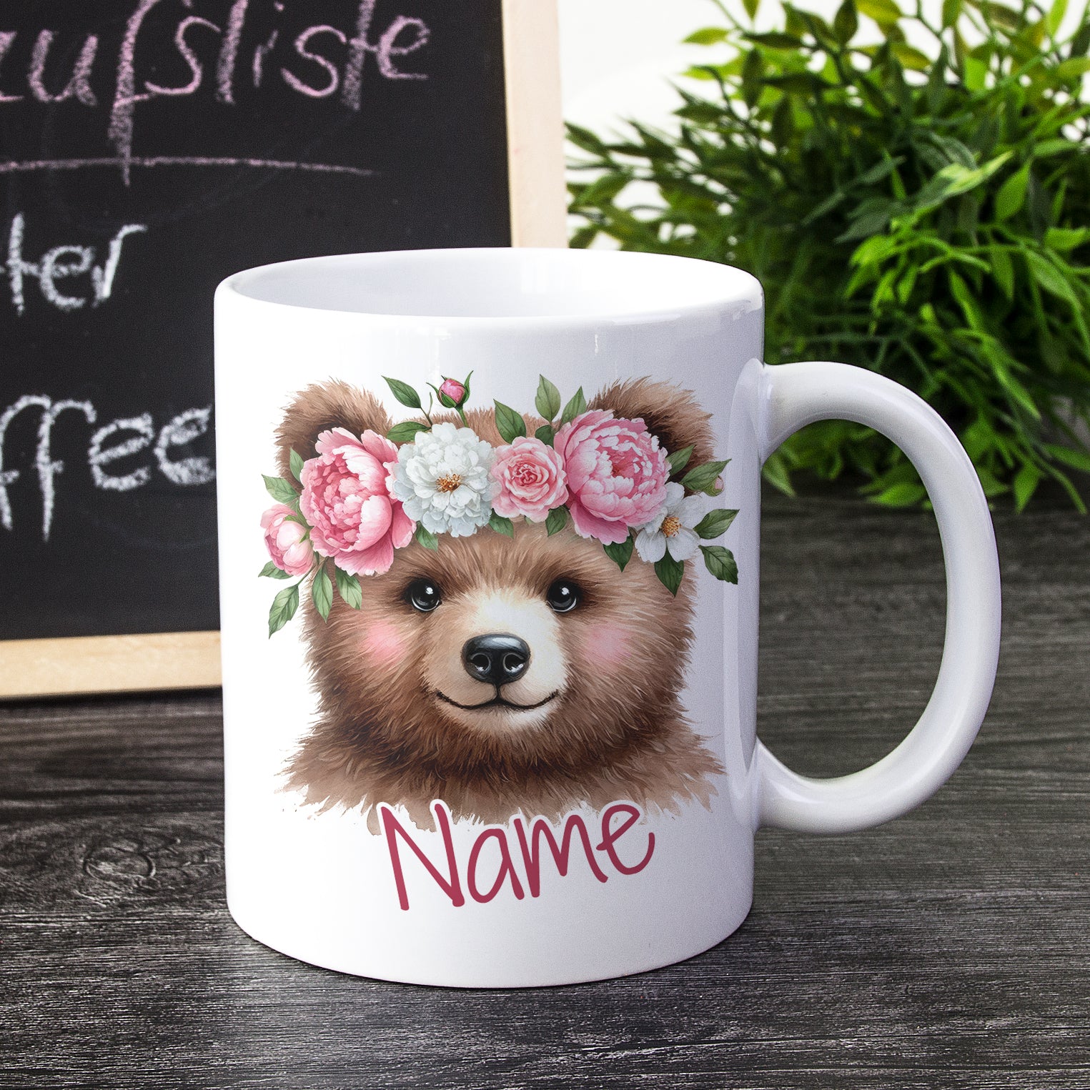 Tasse Bär mit Blumenkranz