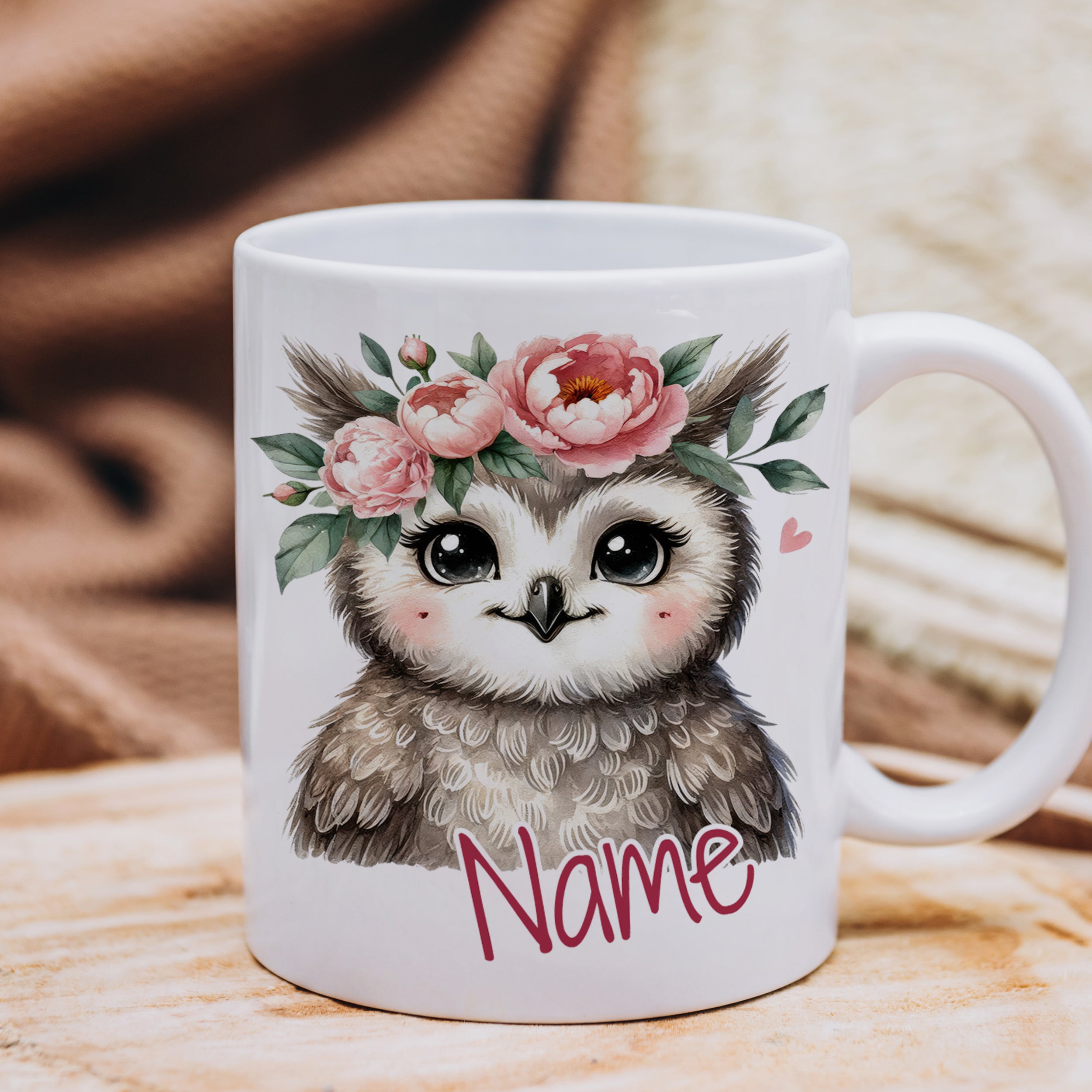 Tasse Eule mit Blumen