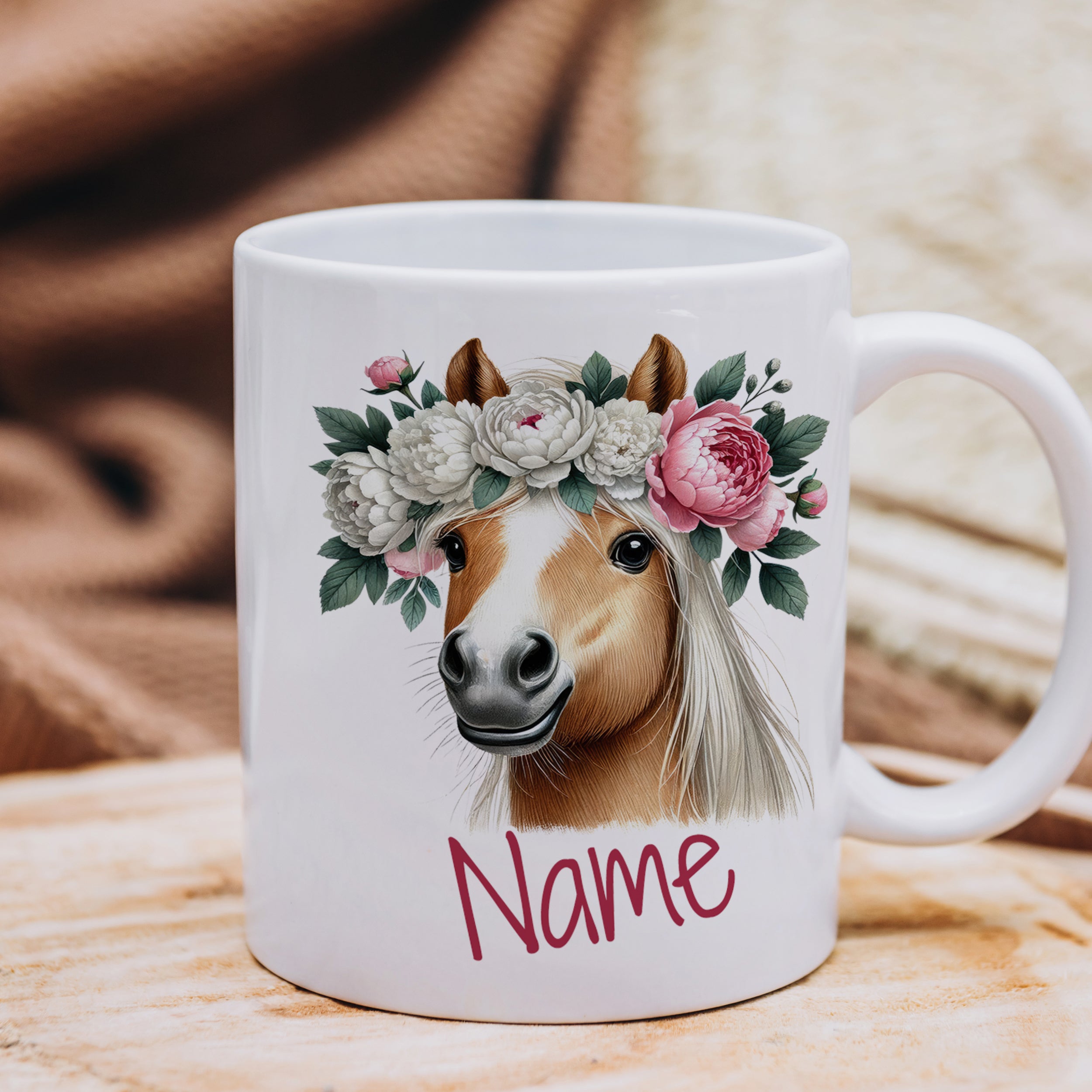 Tasse Pferd mit Blumenkranz