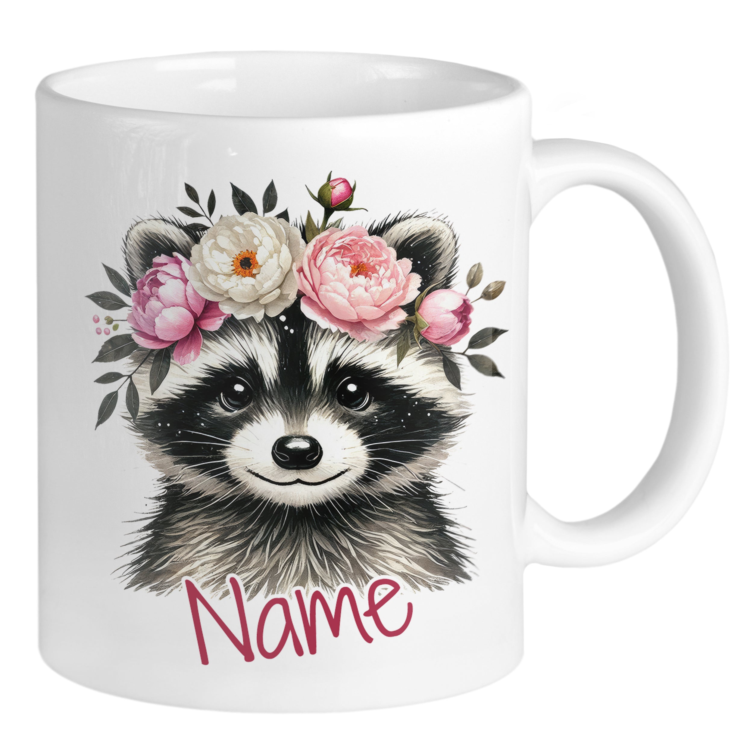 Tasse Waschbär mit Blumen