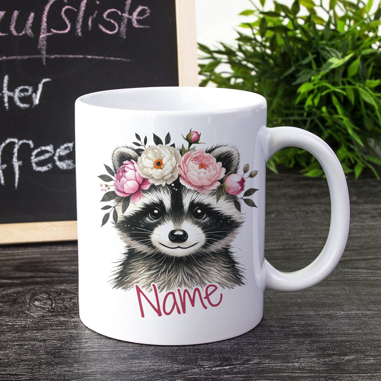 Tasse Waschbär mit Blumen
