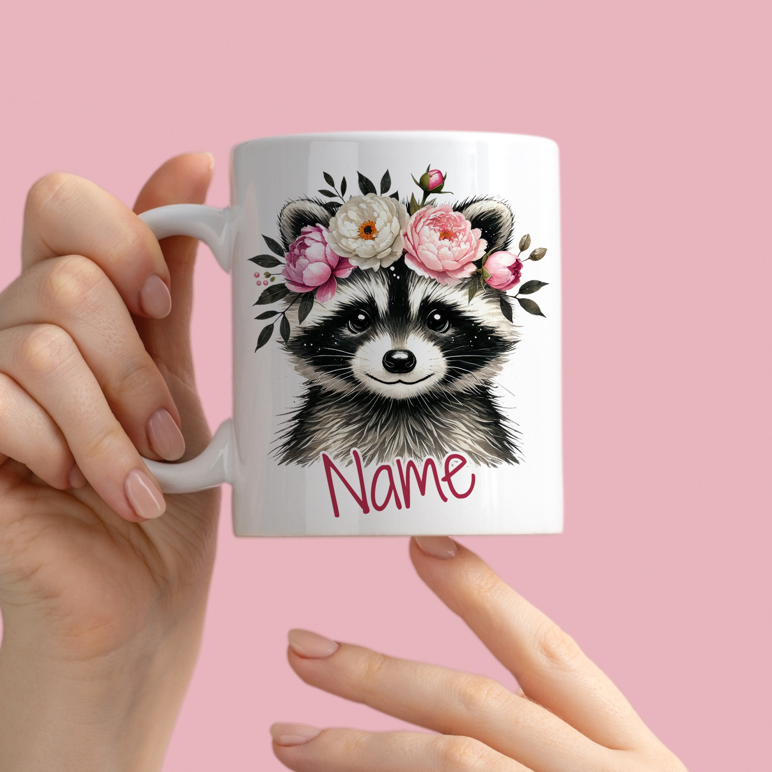Tasse Waschbär mit Blumen