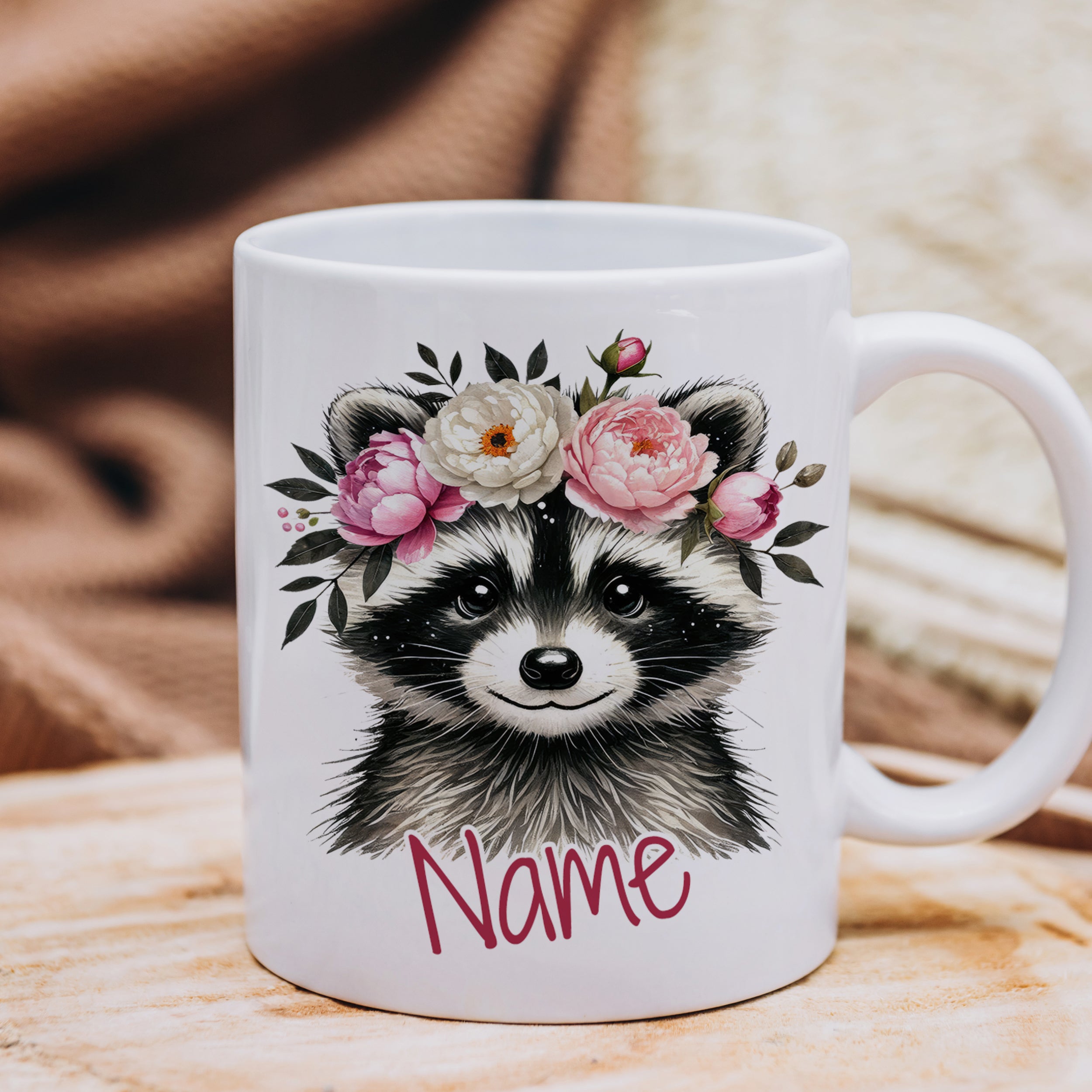 Tasse Waschbär mit Blumen