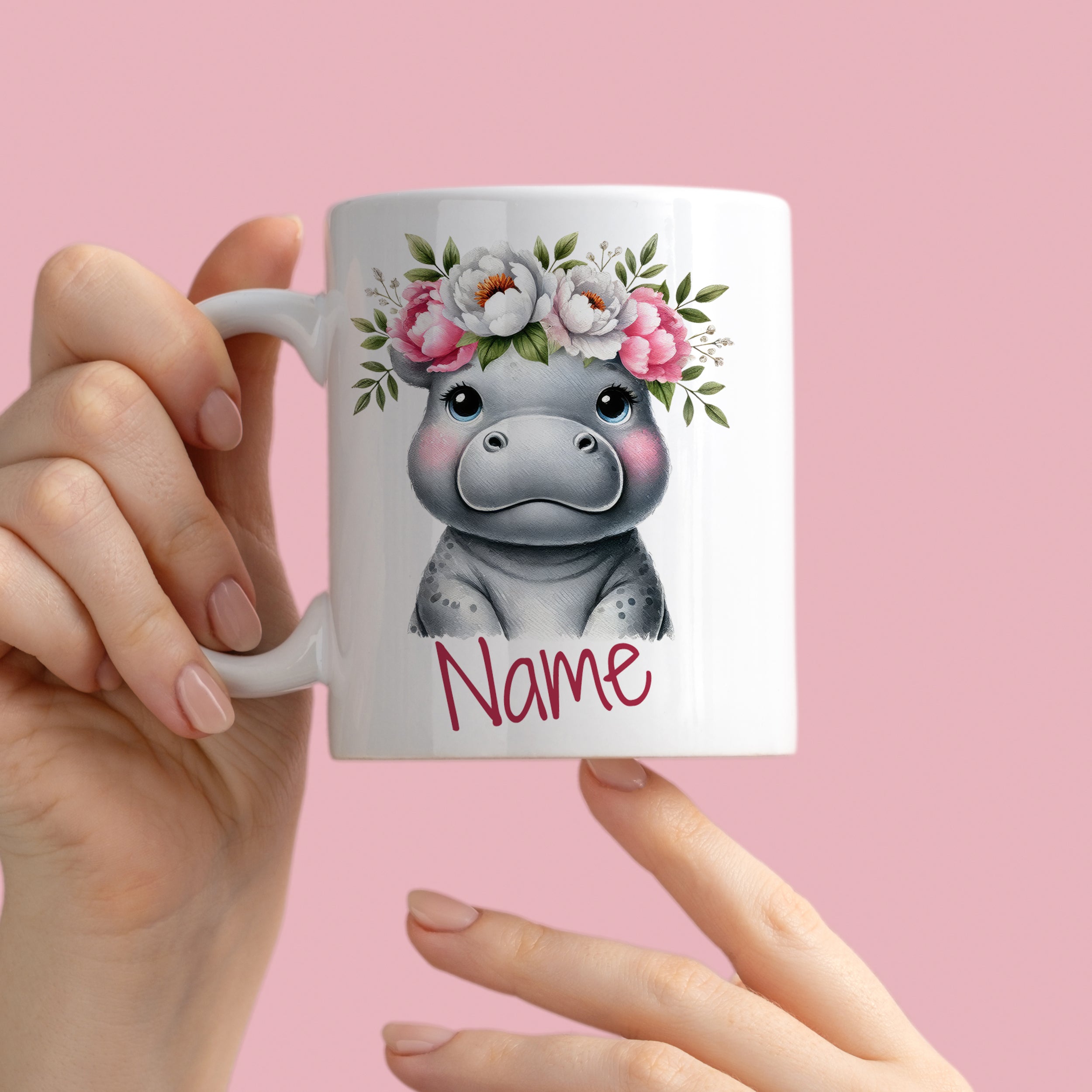 Tasse Nilpferd mit Blumenkranz