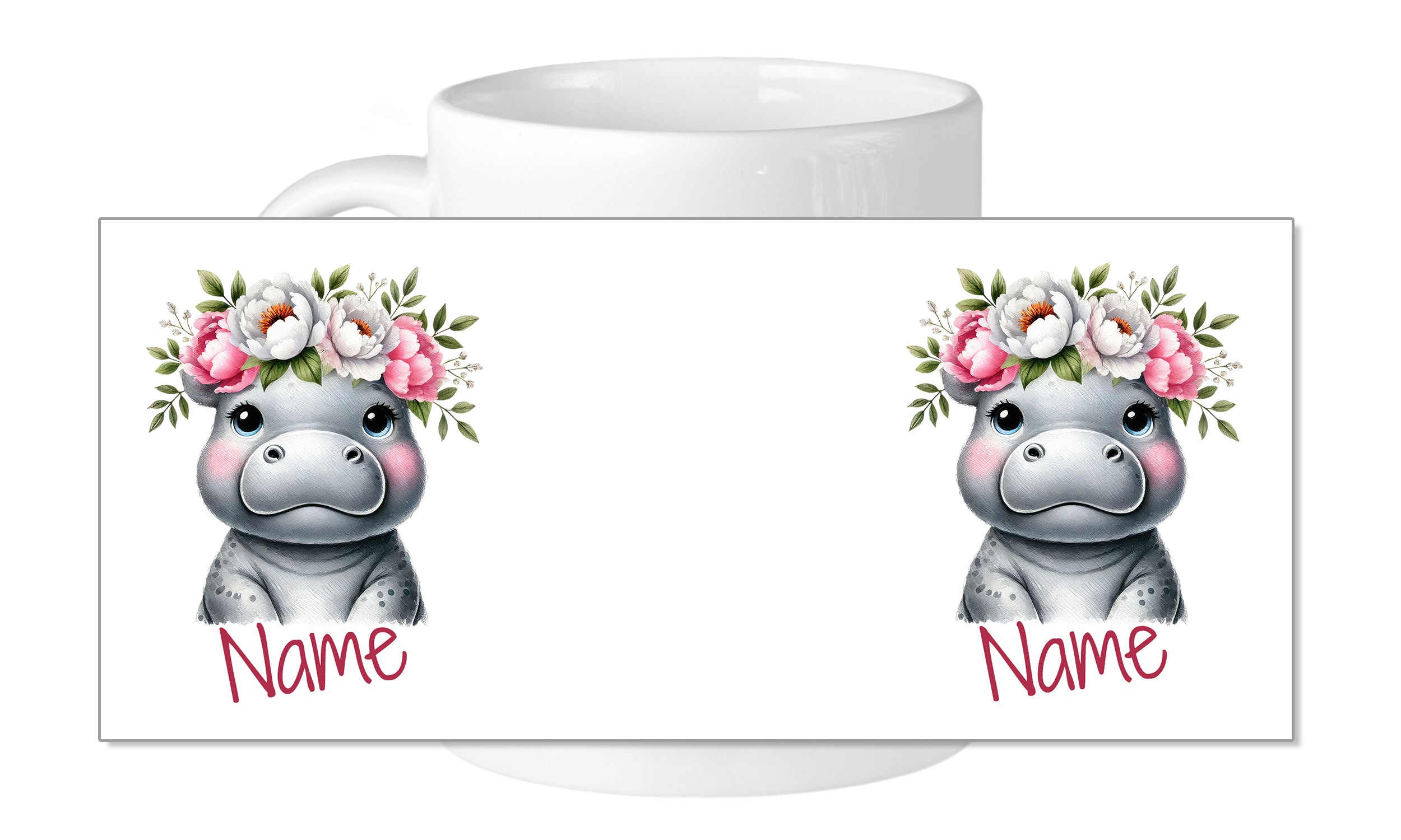 Tasse Nilpferd mit Blumenkranz