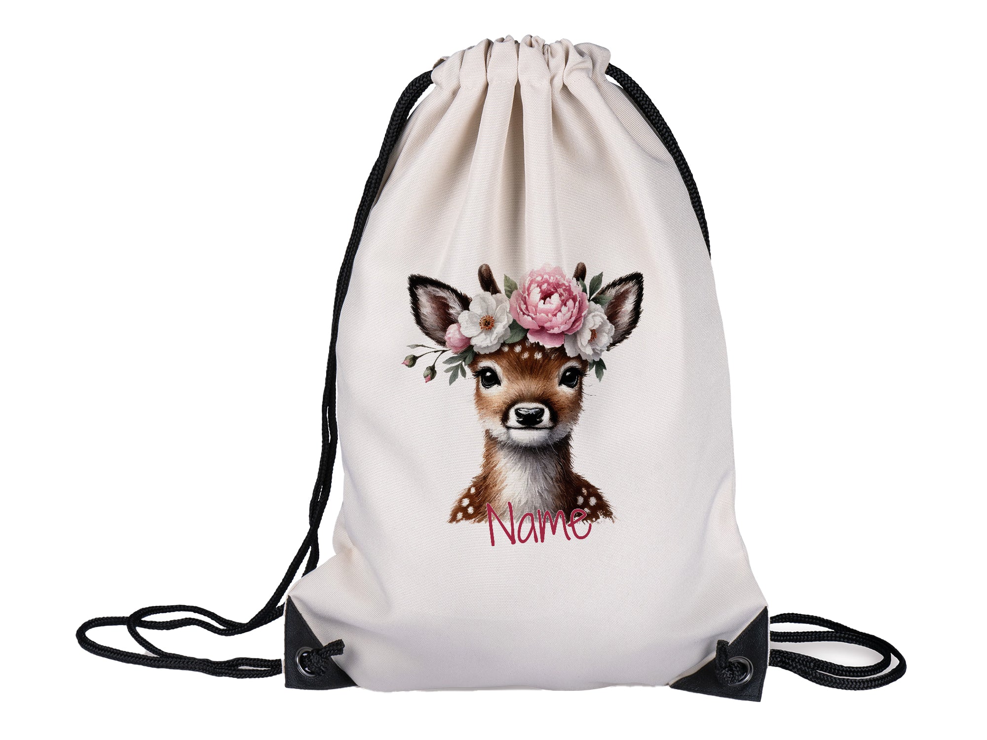 Turnbeutel Reh mit Blumenkranz
