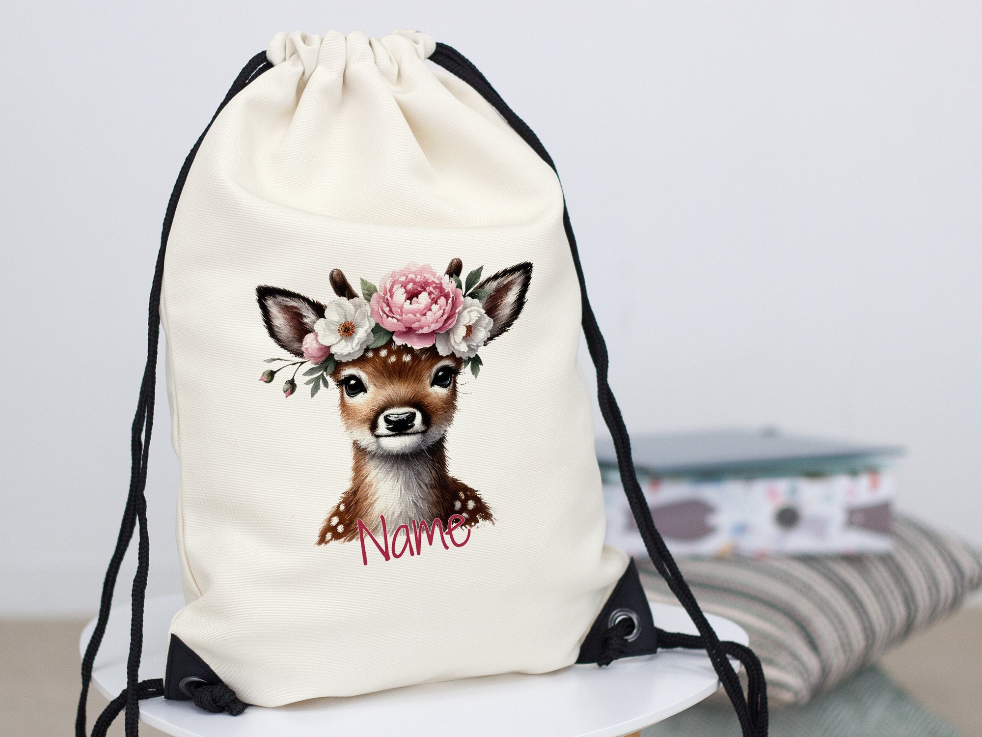 Turnbeutel Reh mit Blumenkranz