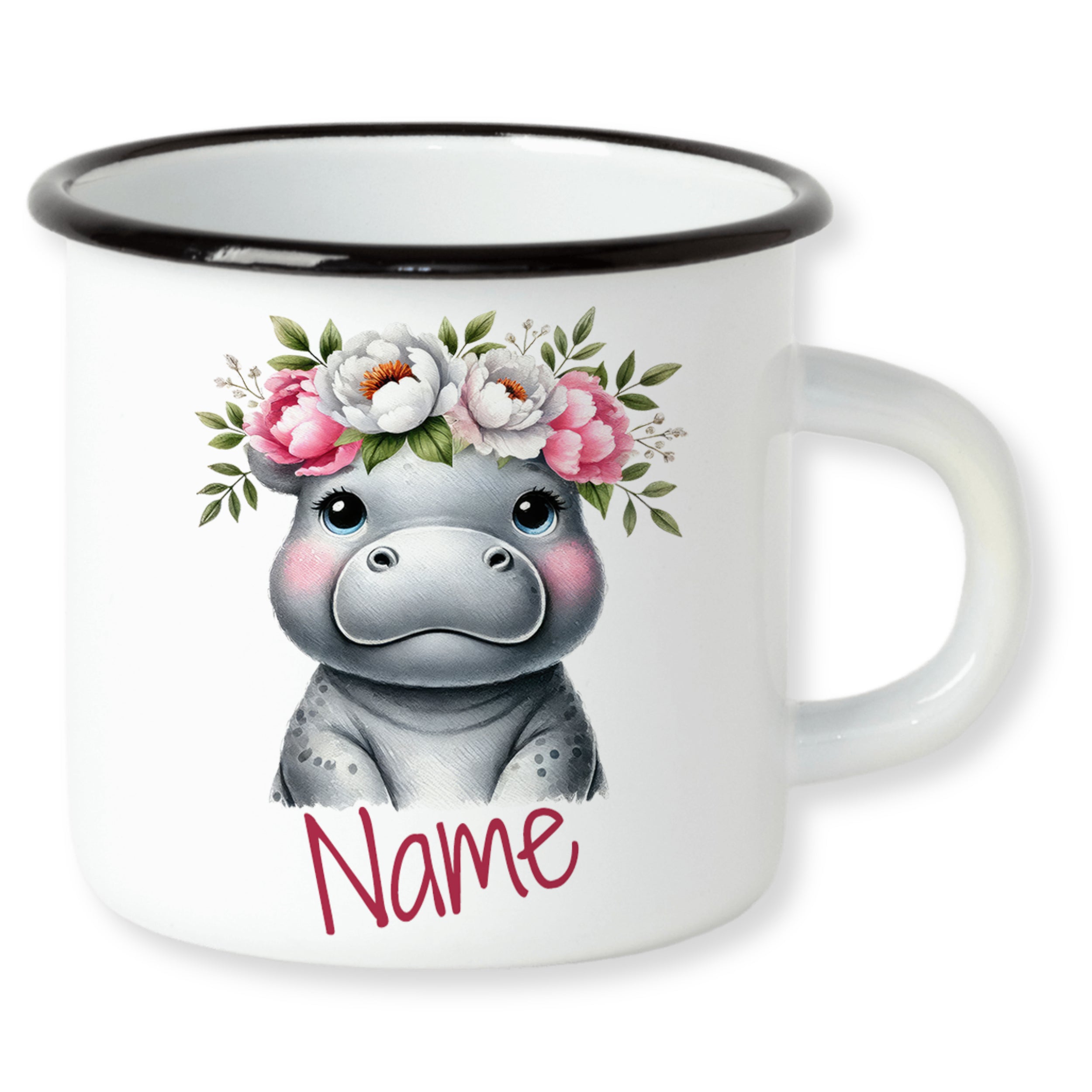 Emaille Becher mit niedlichem Nilpferd