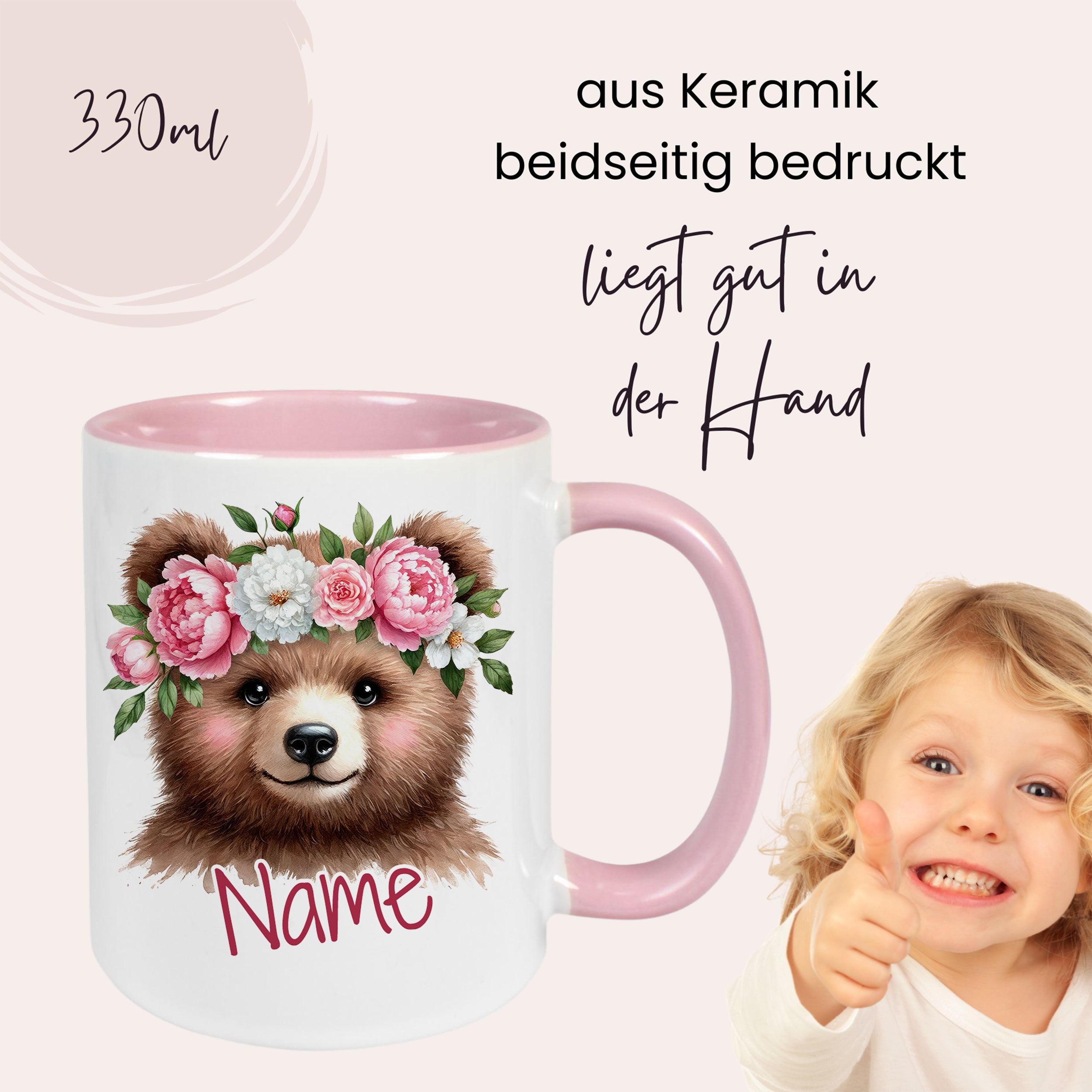 Personalisierte Tasse Bär mit Blumen