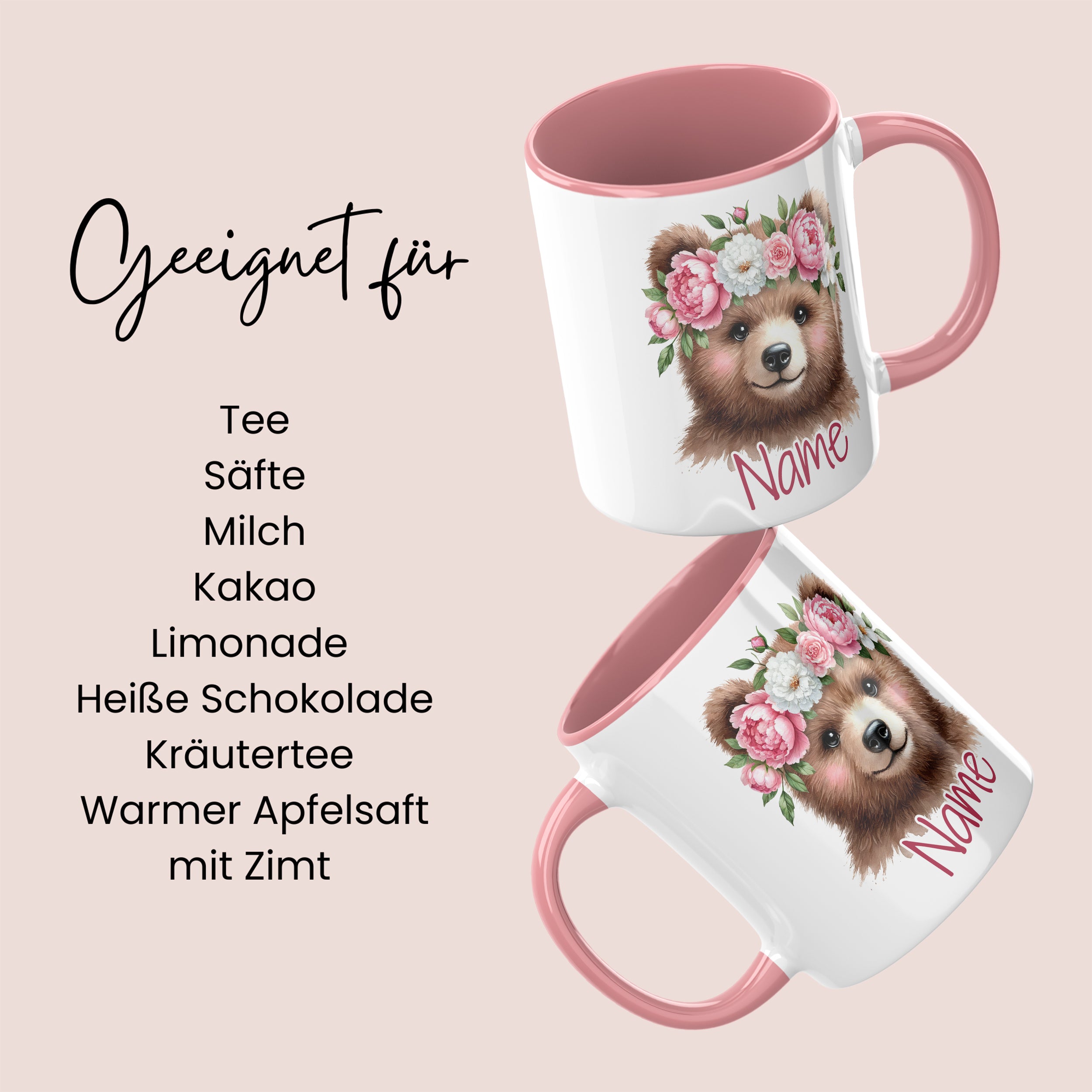 Personalisierte Tasse Bär mit Blumen