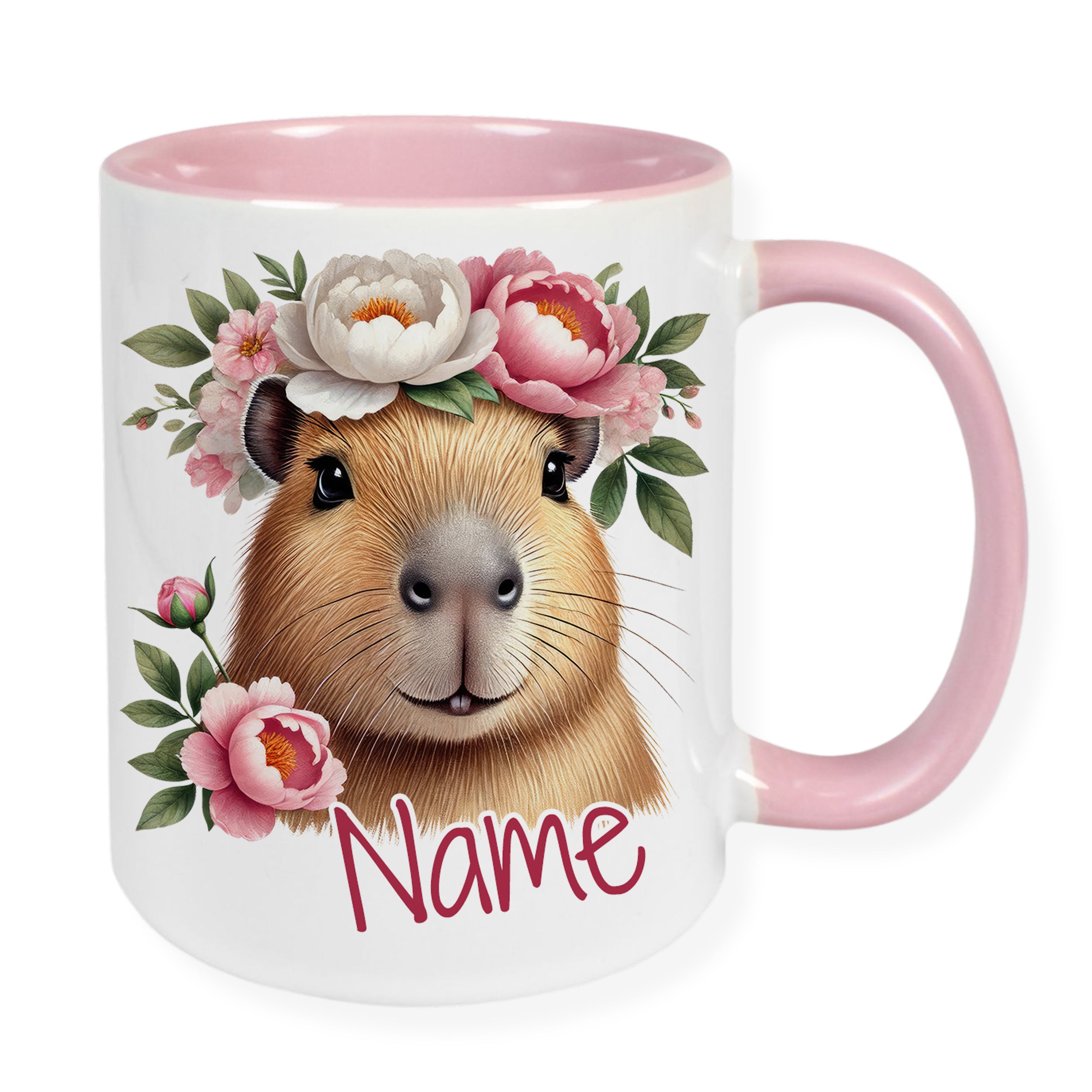 Personalisierte Tasse Capybara mit Blumen