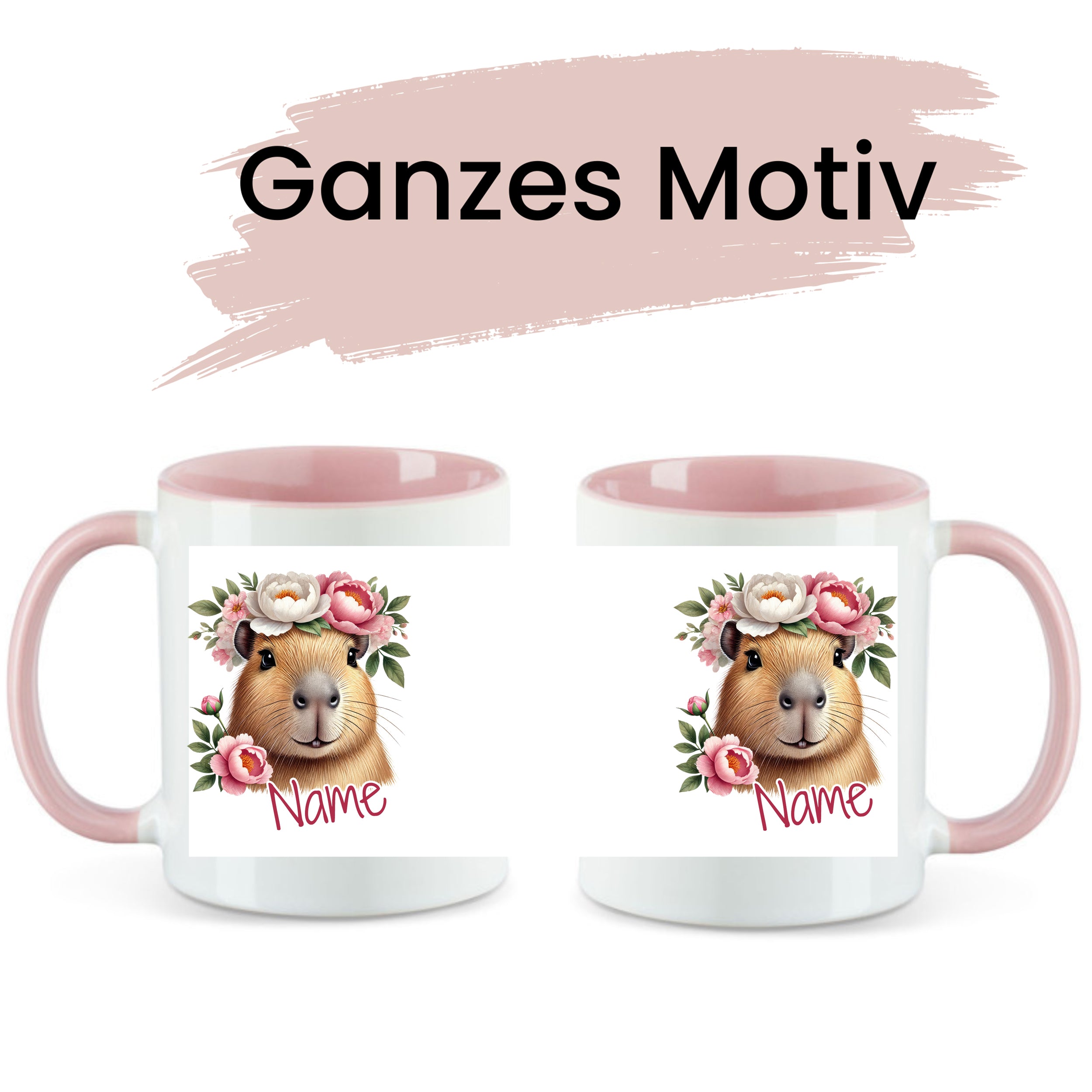 Personalisierte Tasse Capybara mit Blumen