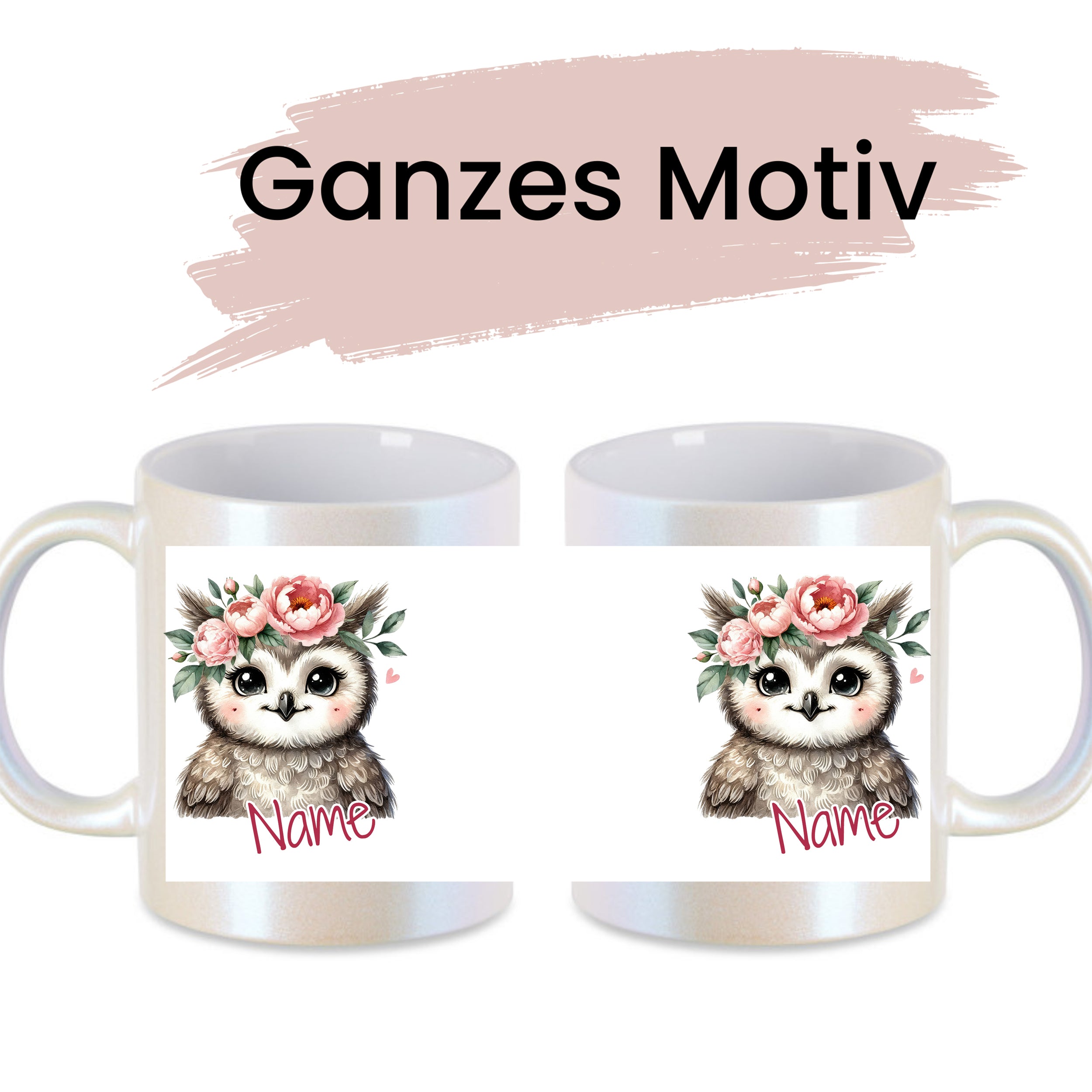 Tasse Eule mit Blumenkranz