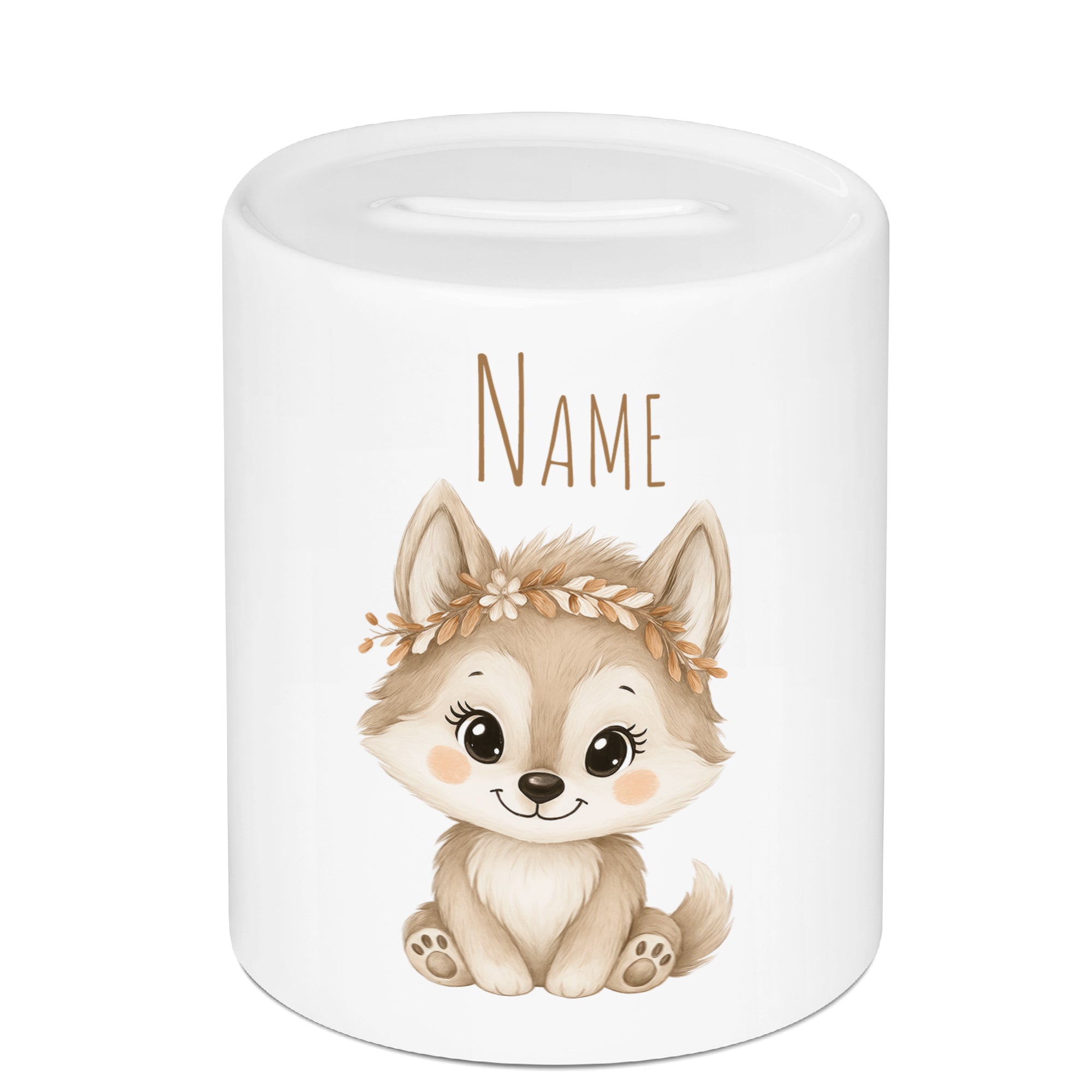 Spardose mit niedlichem Wolf