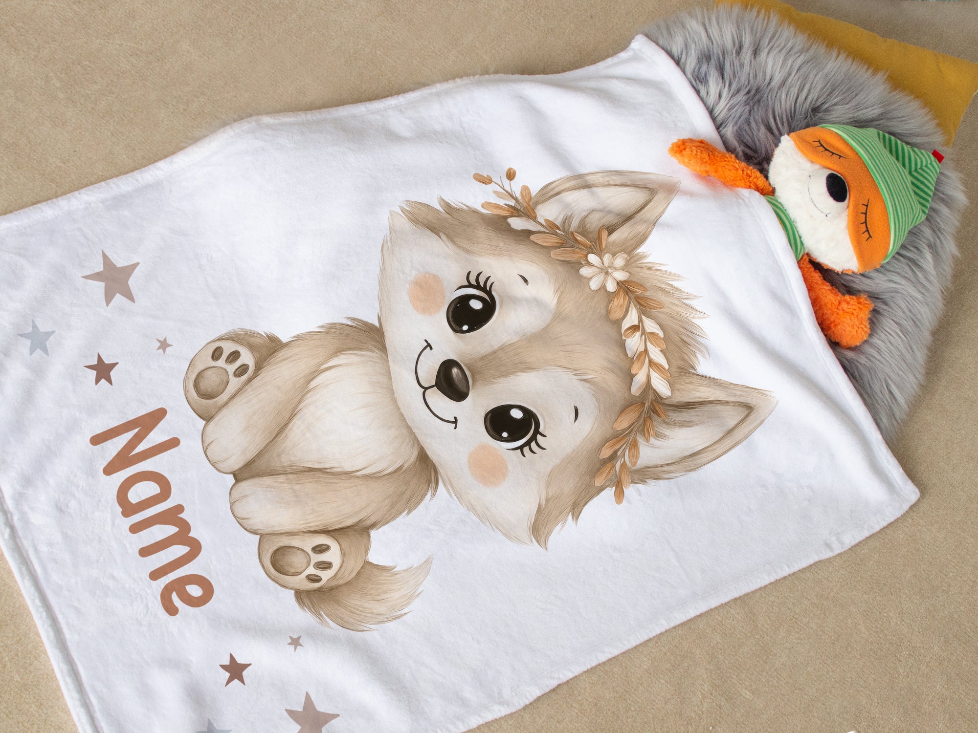 Babydecke mit Wolf