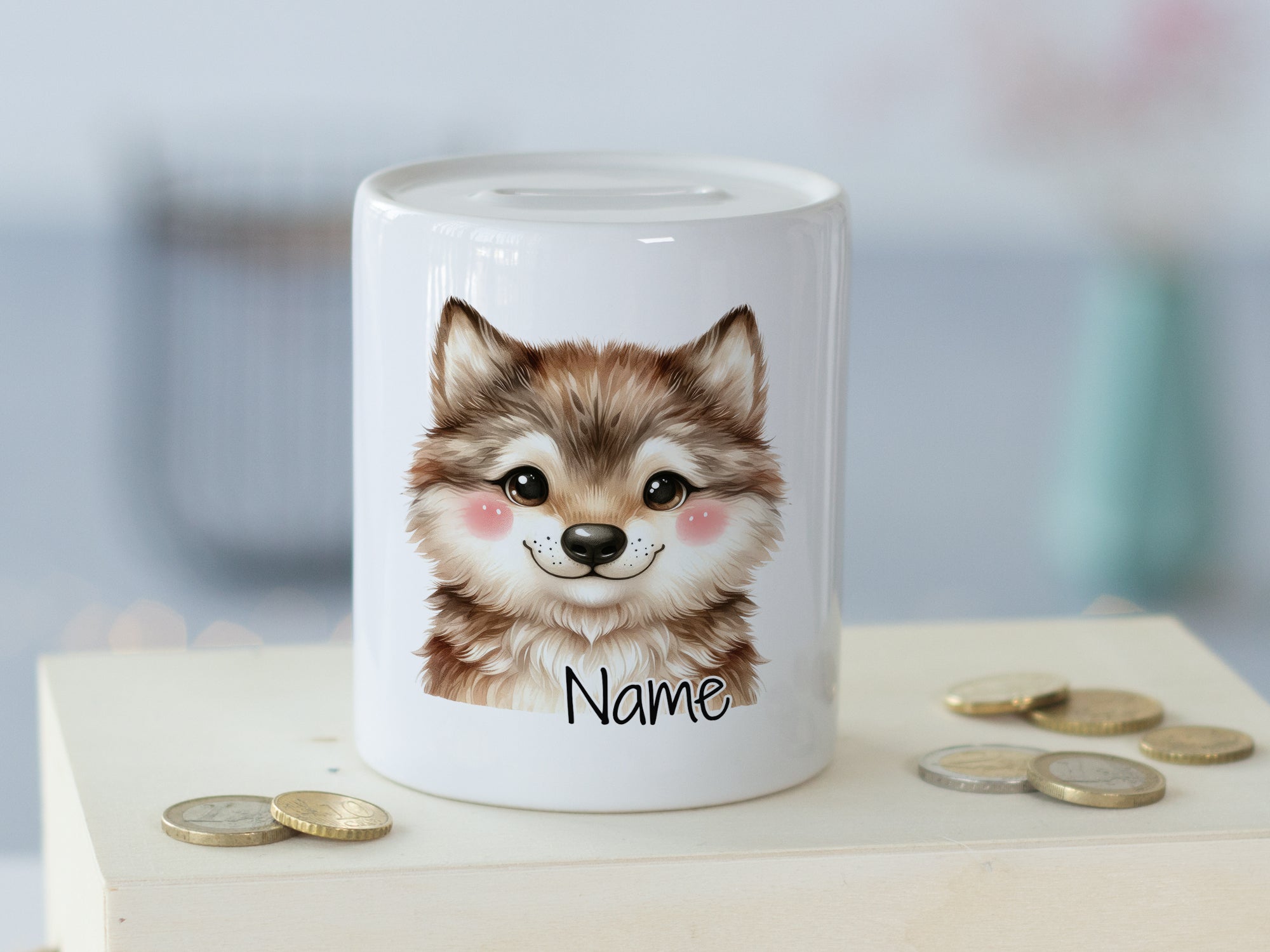 Spardose mit Wolf