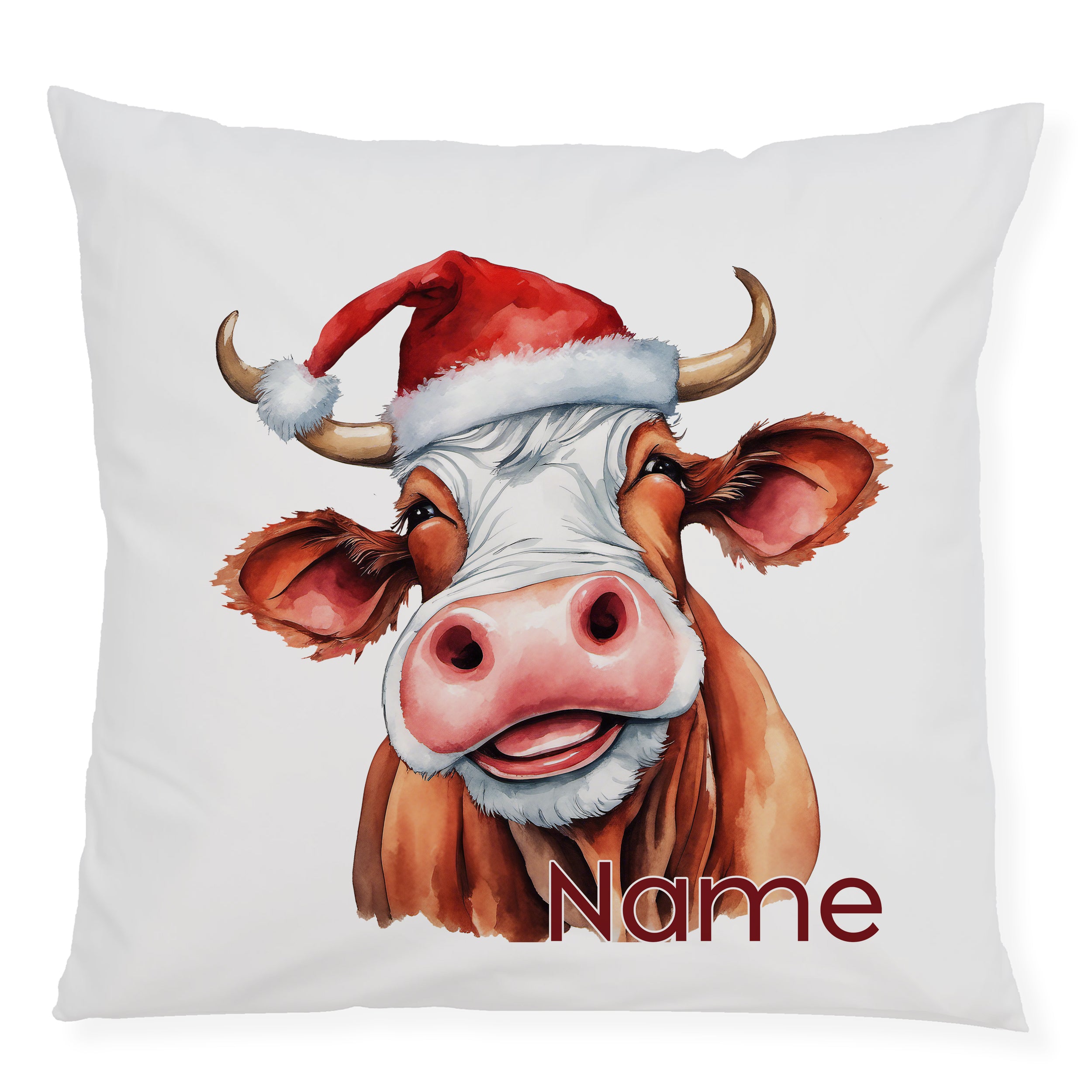 Kissenbezug Kuh mit Weihnachtsmütze