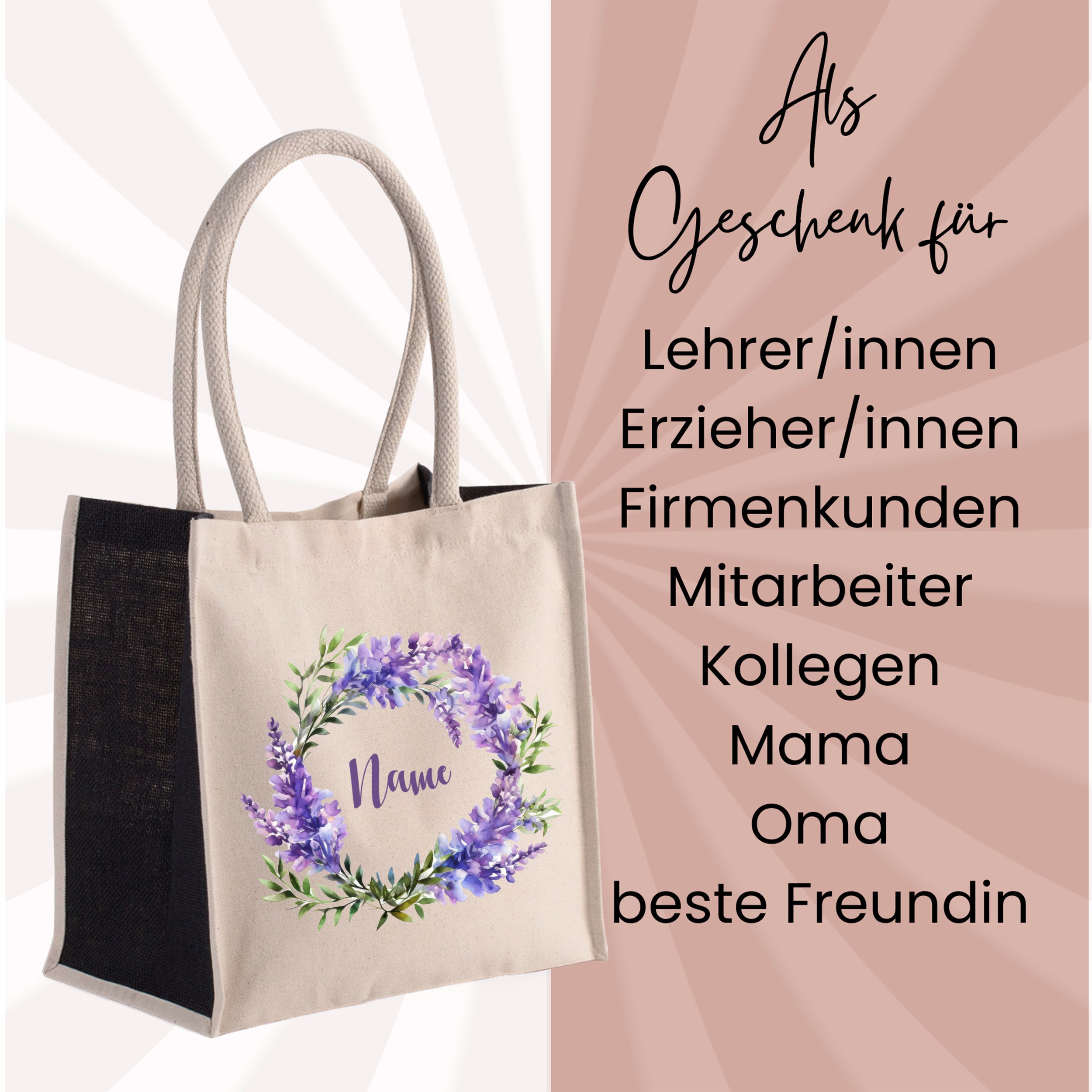 Tasche mit lila Blumenkranz