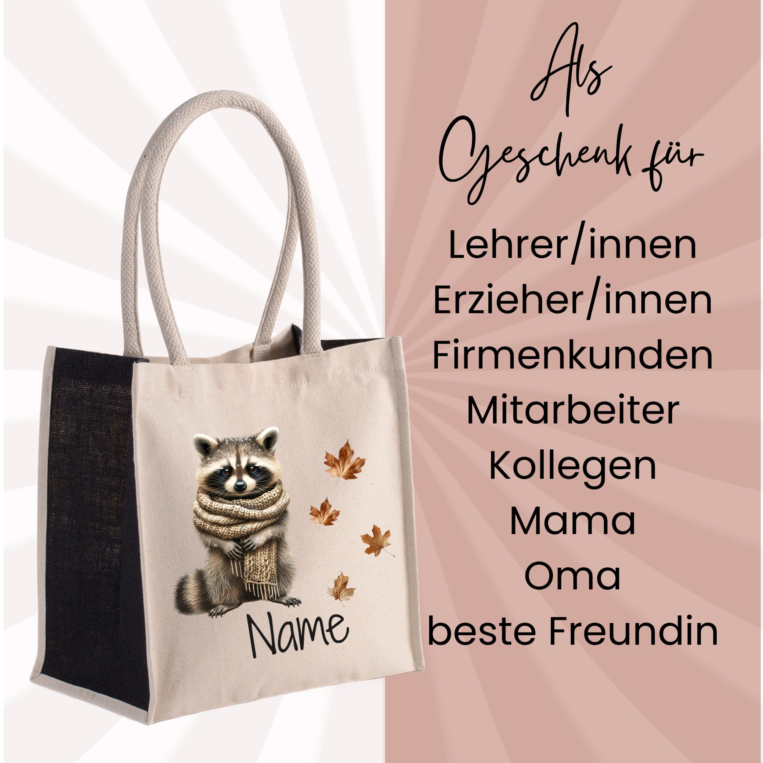 Tasche Waschbär im Herbst