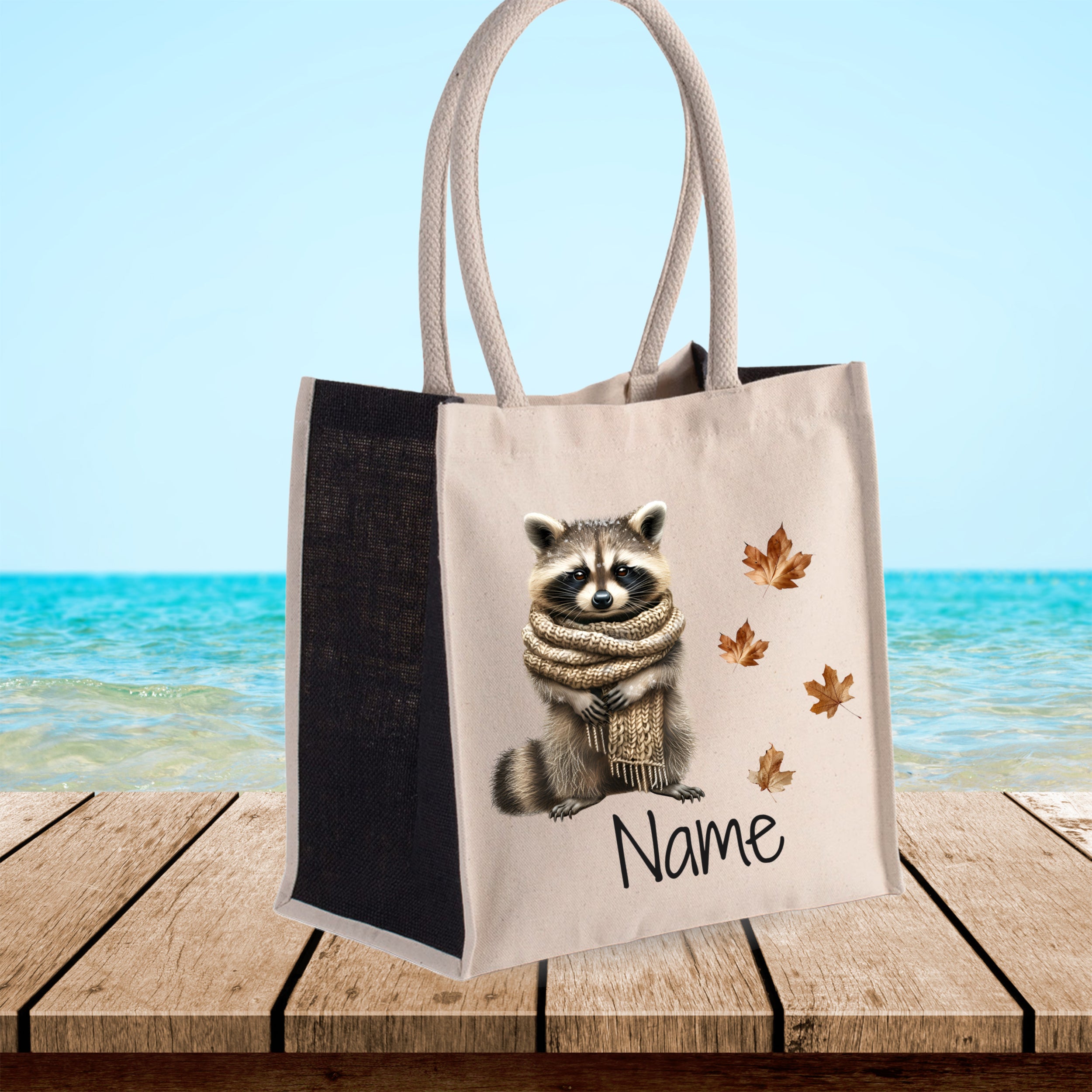 Tasche Waschbär im Herbst