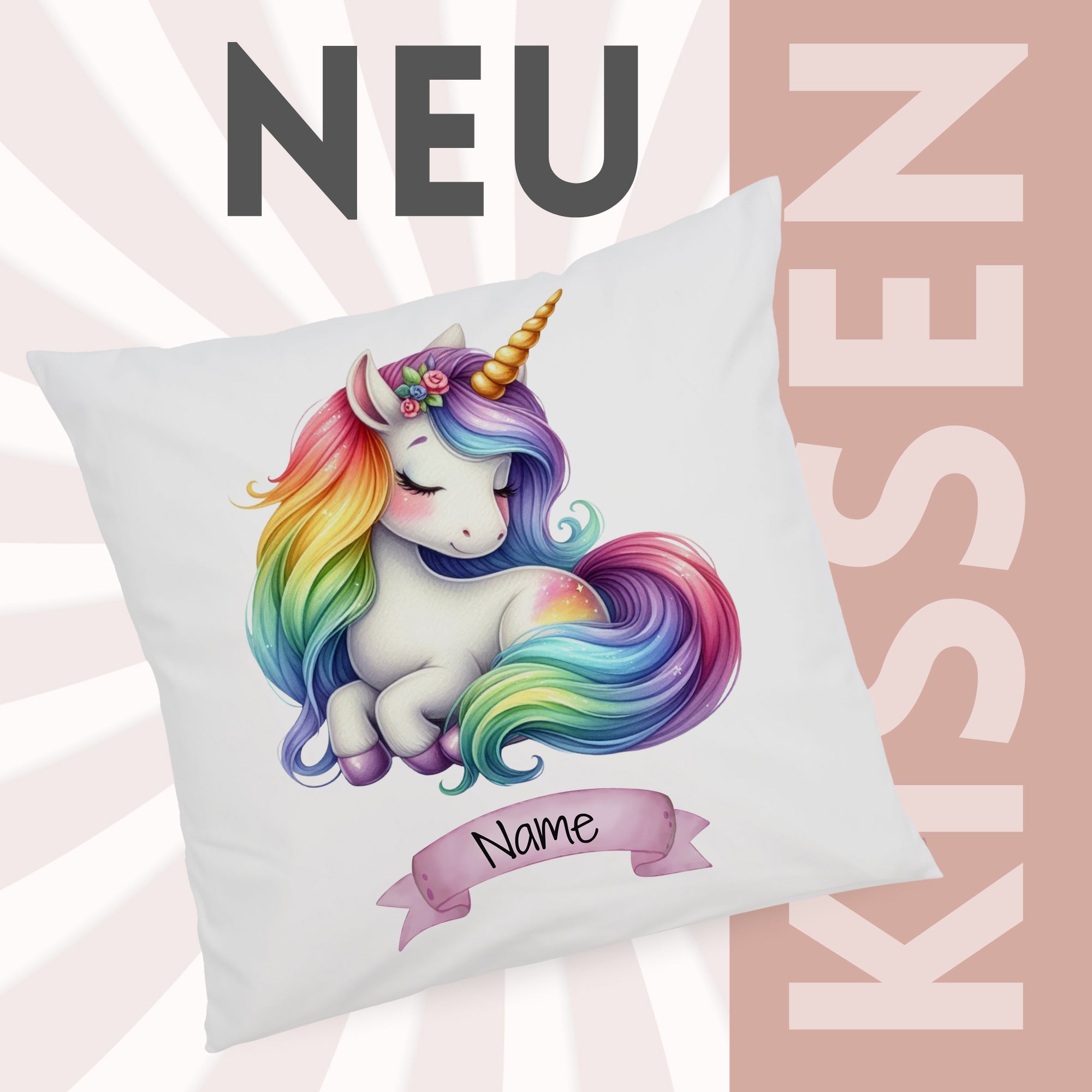 Kissenbezug Einhorn Regenbogen