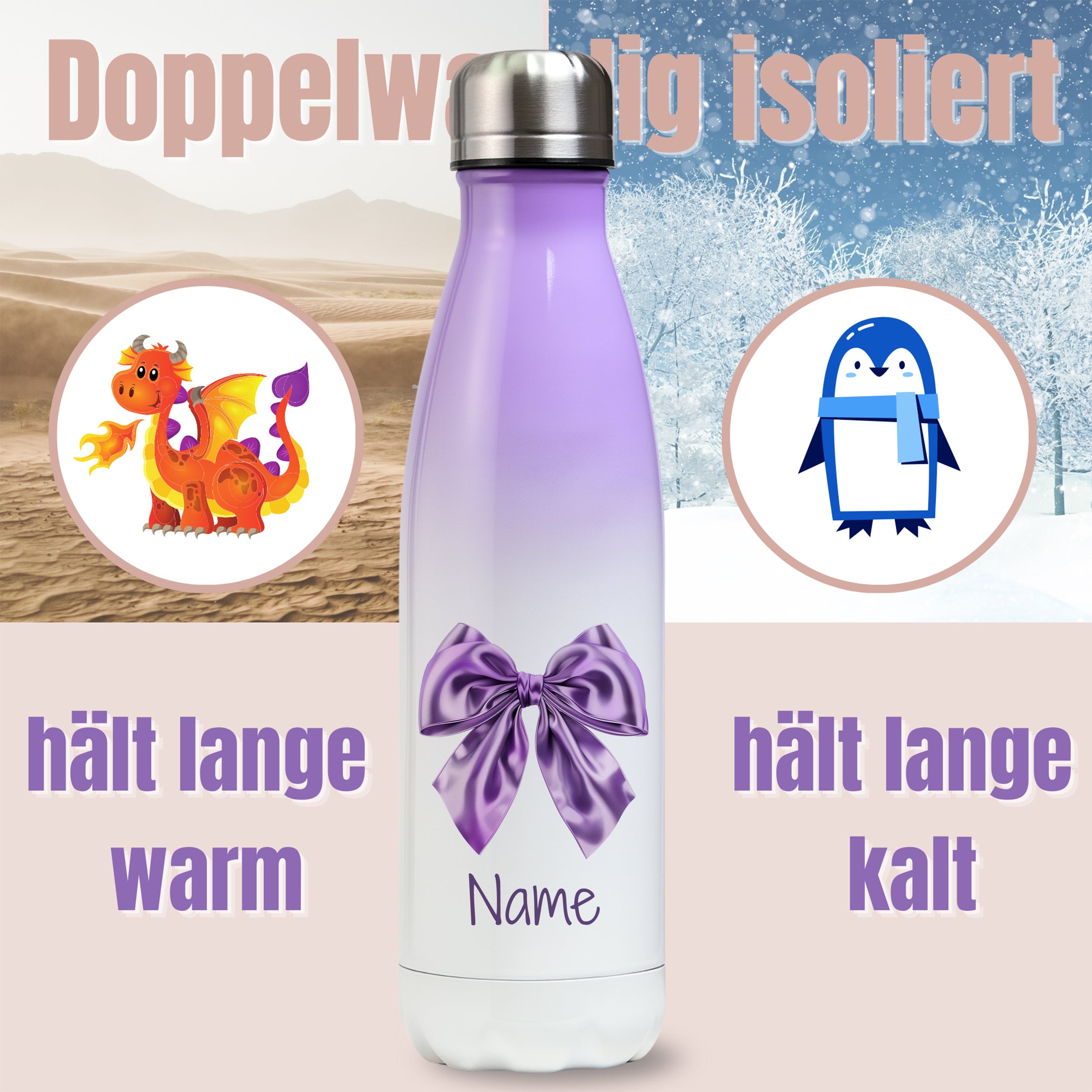 Thermos Trinkflasche lila Schleife