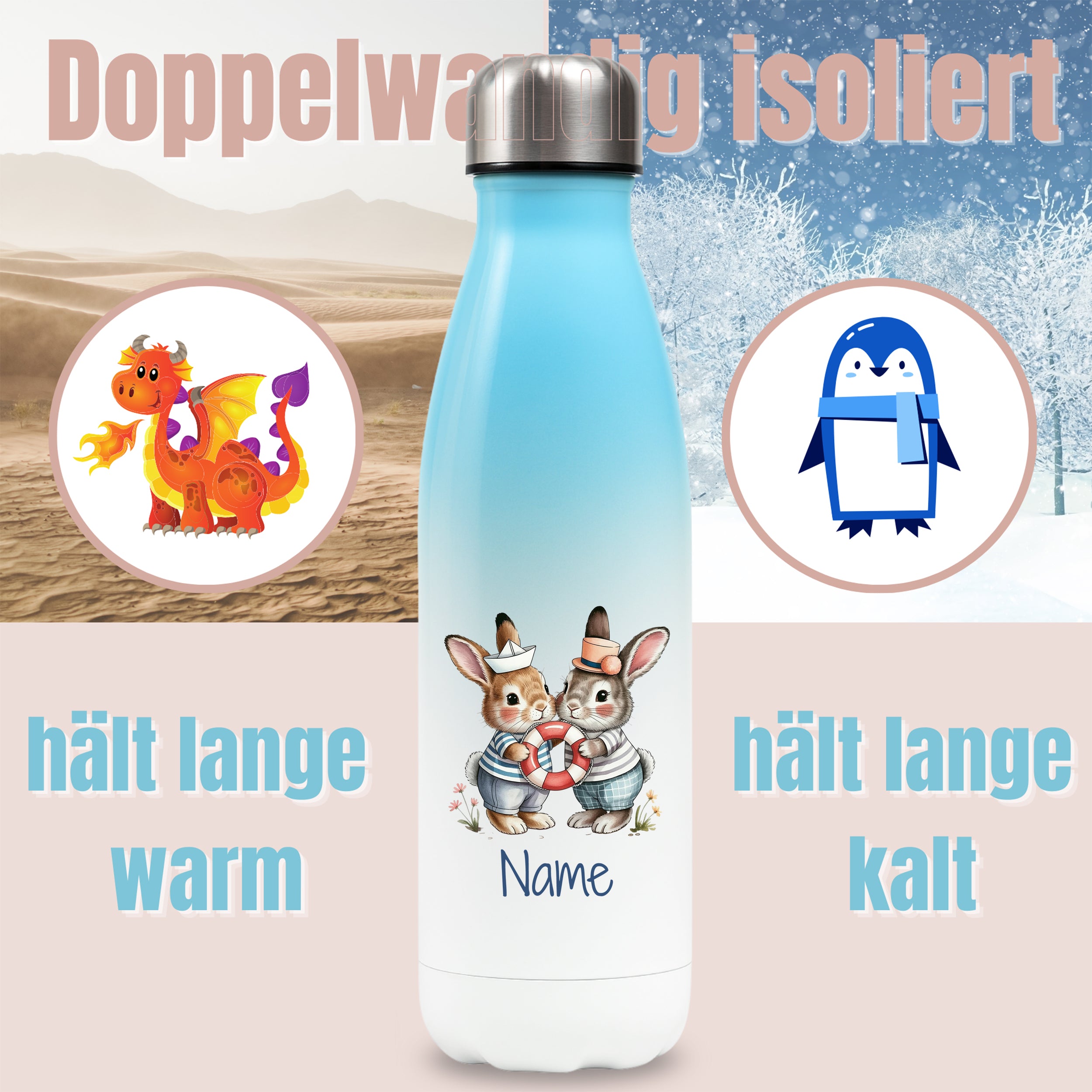 Thermosflasche Zwei Hasen