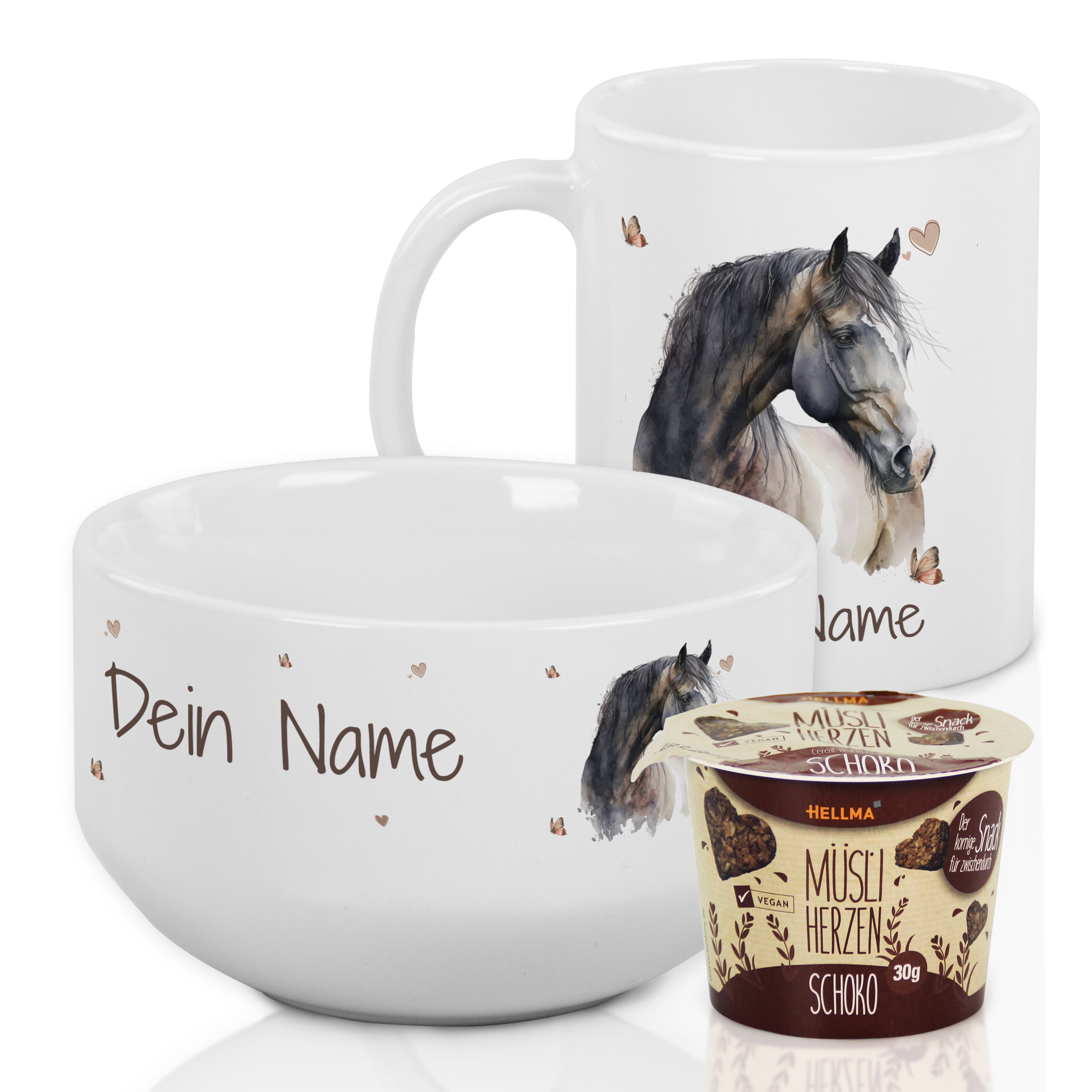 Set Tasse mit Müslischale mit Pferd
