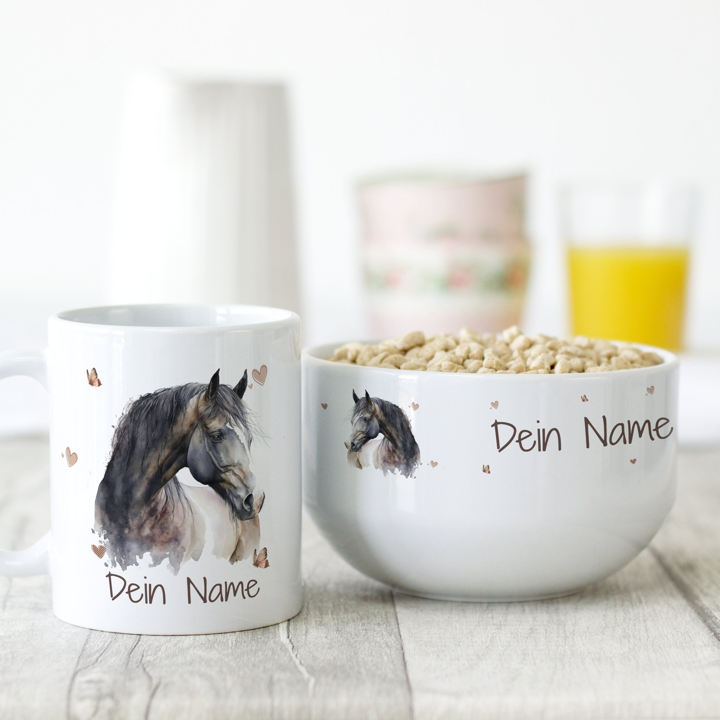 Set Tasse mit Müslischale mit Pferd