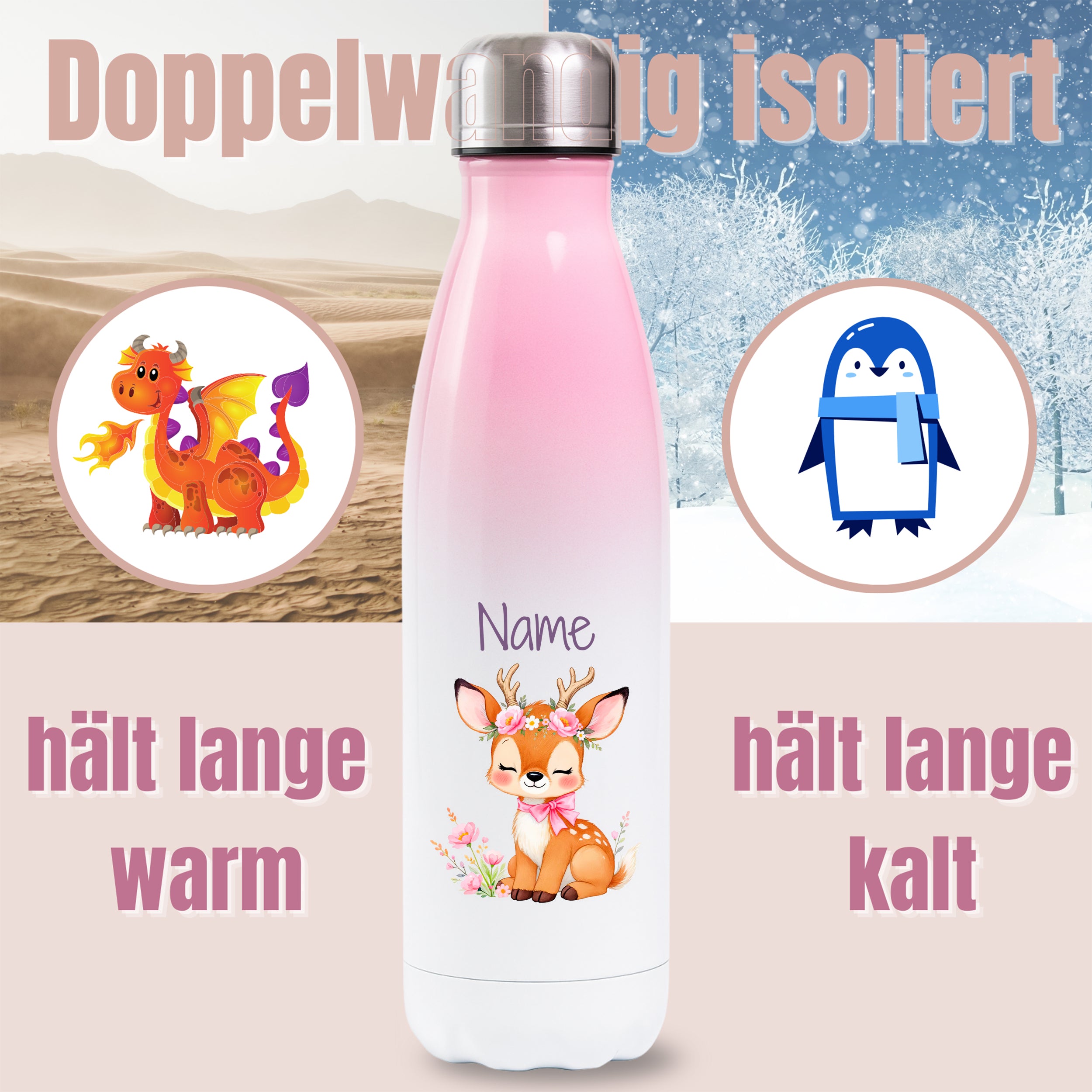 Thermosflasche Rosa Reh