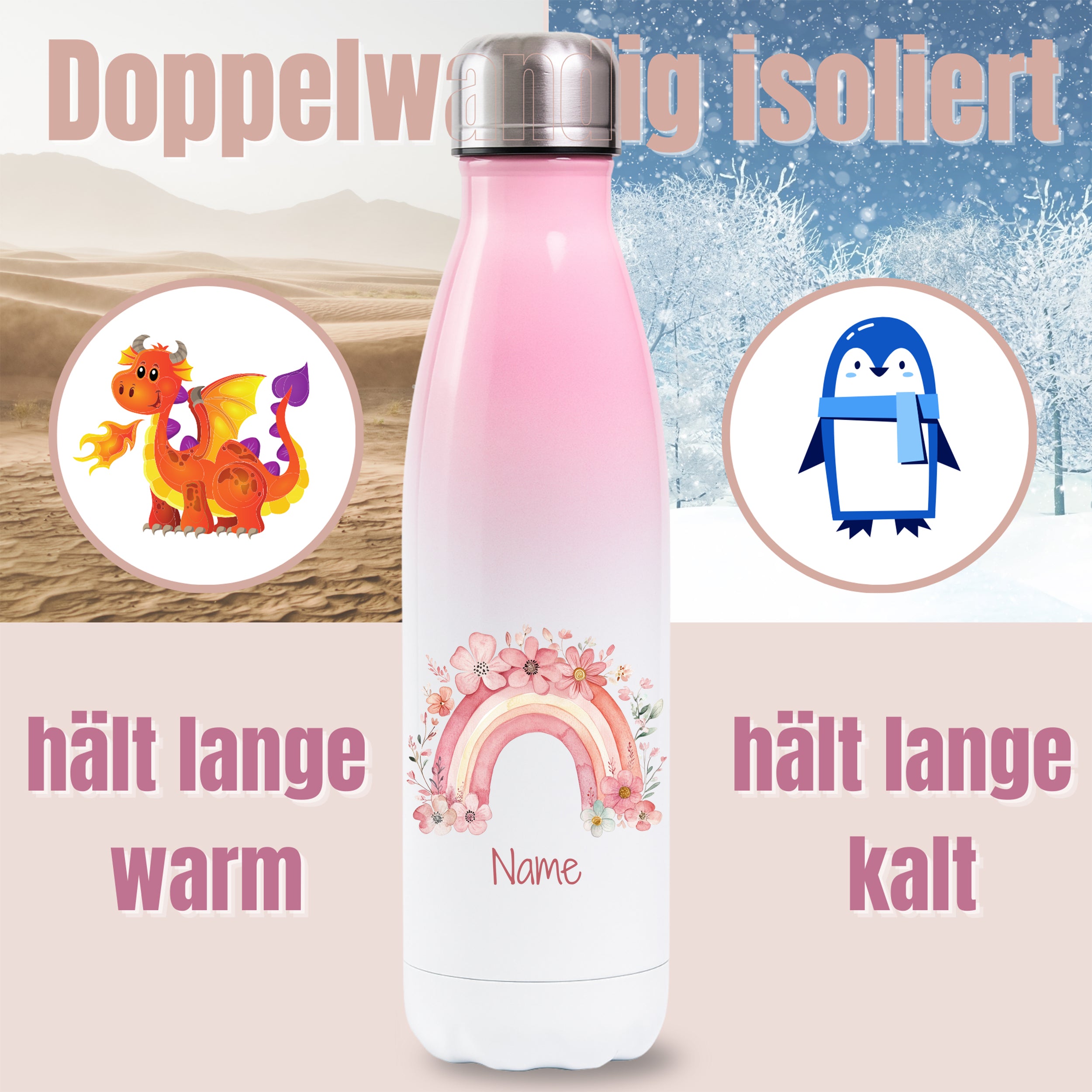 Thermosflasche Rosa Regenbogen