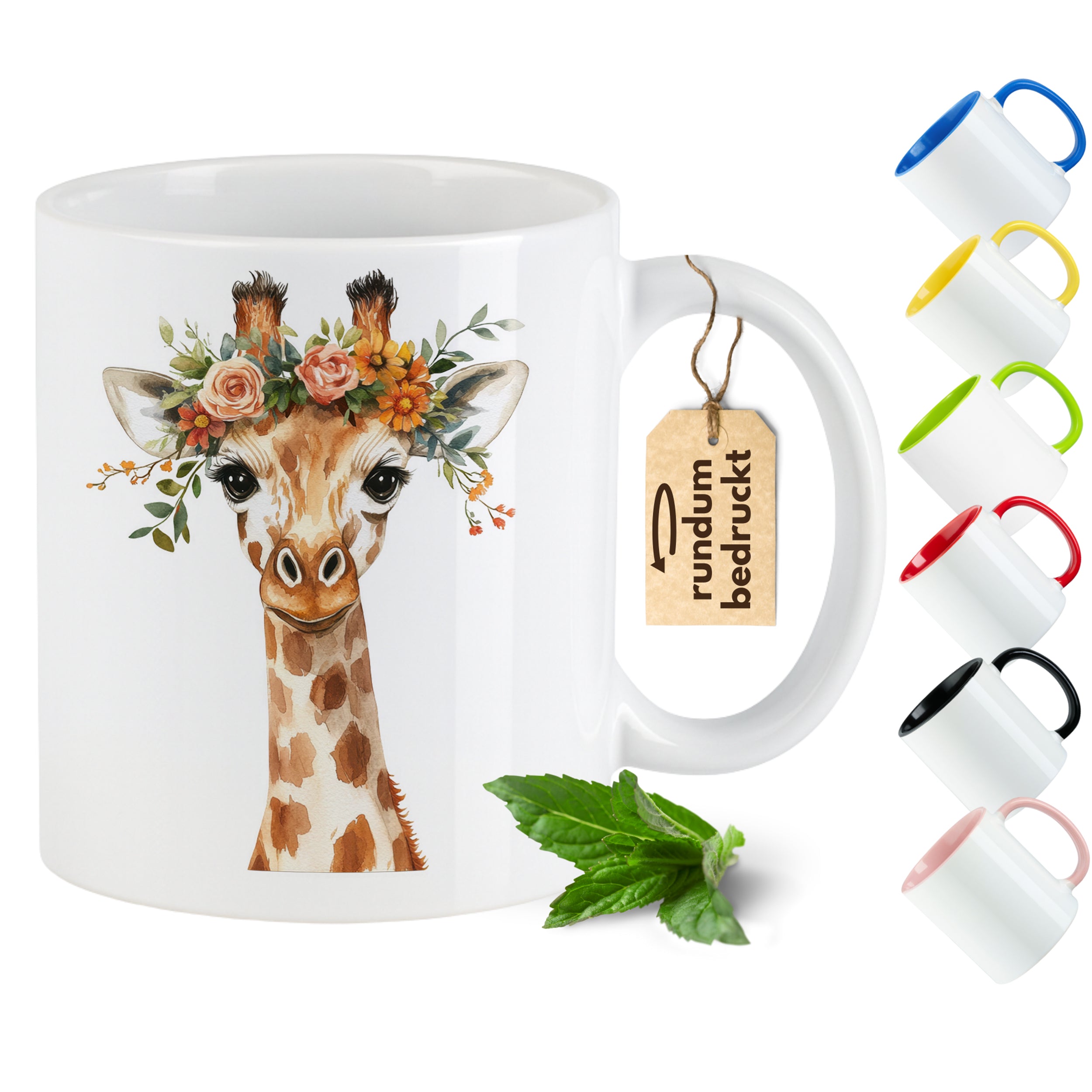 Tasse Giraffe mit Blumenkranz