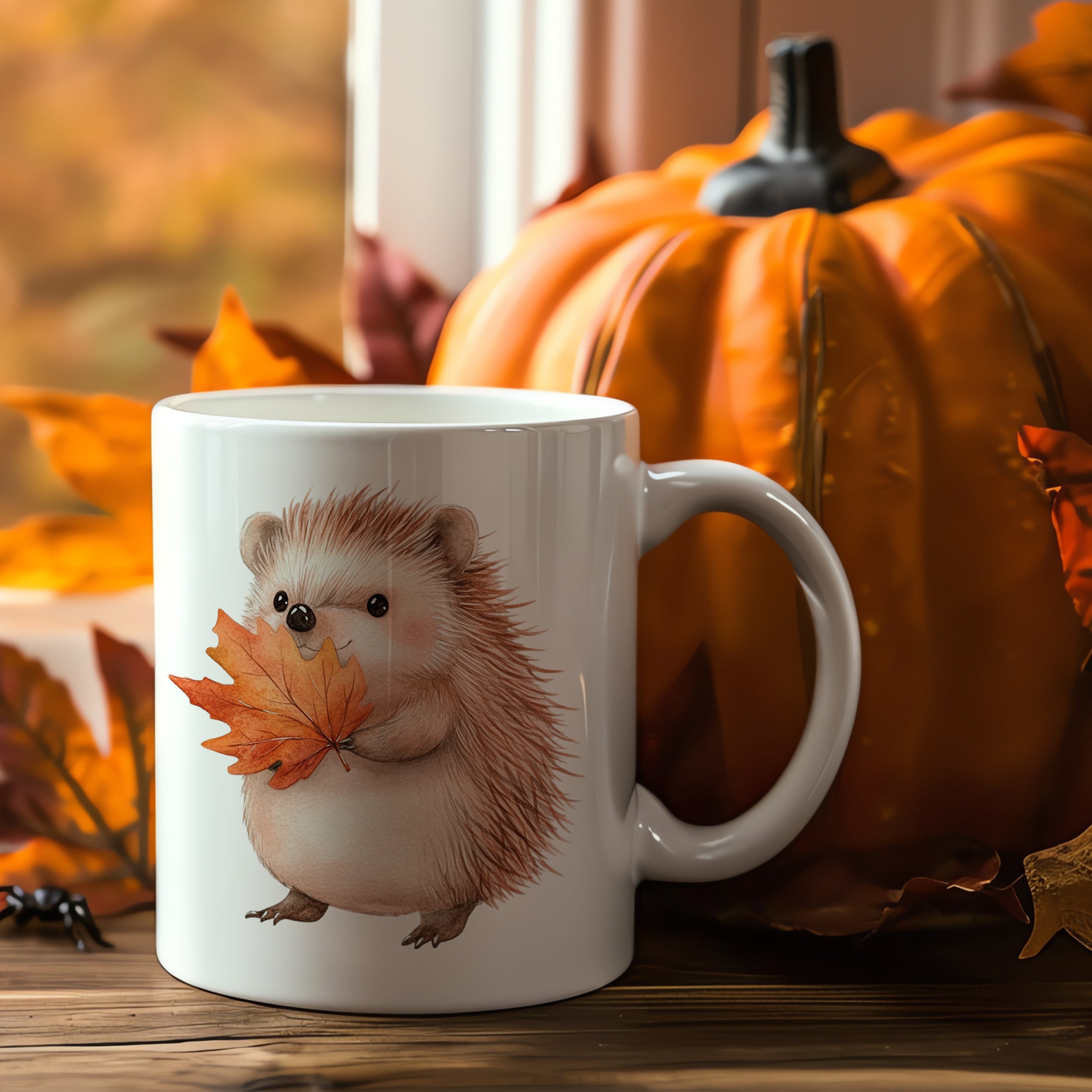 Tasse Igel mit Herbstblatt