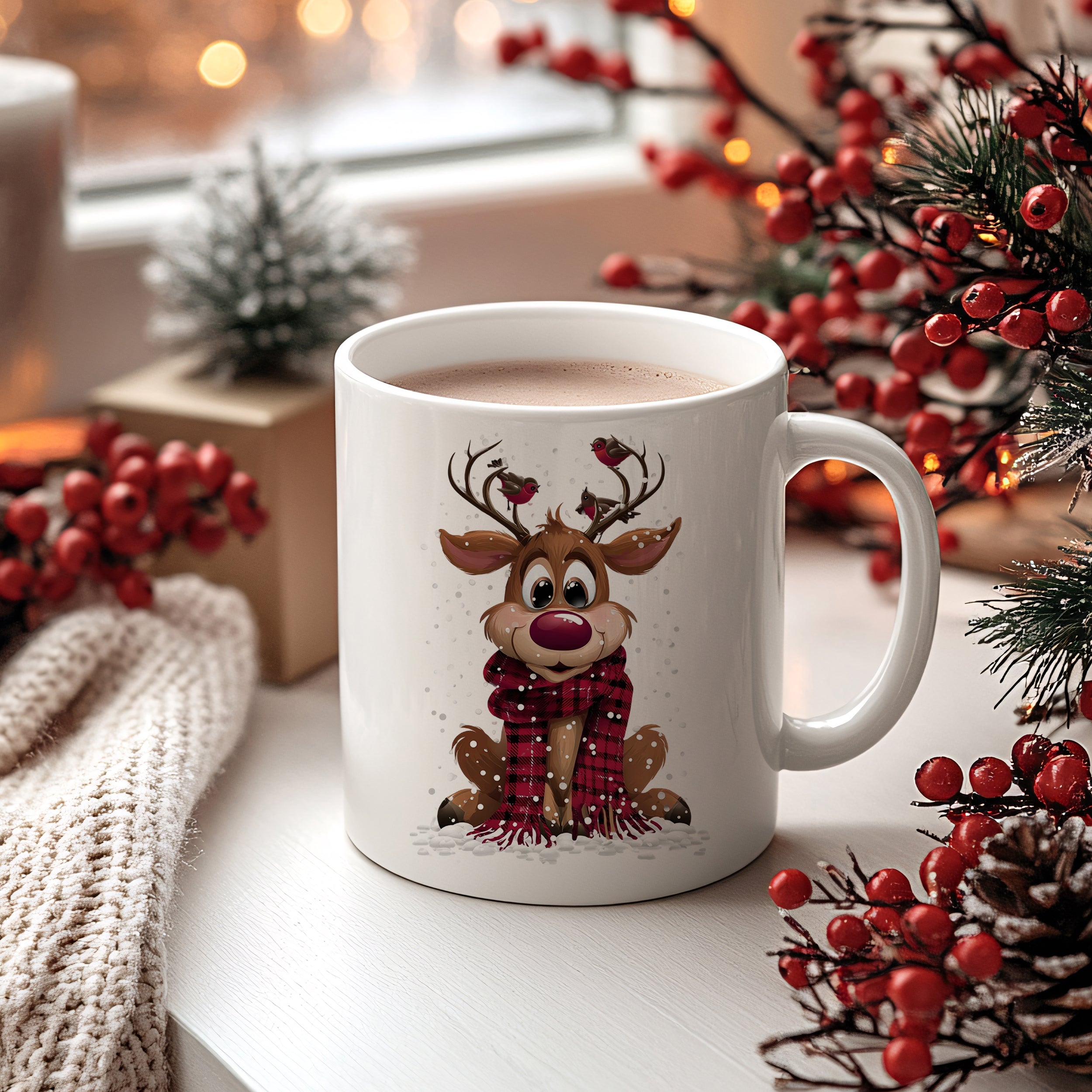 Weihnachtstasse Rentier mit Schal