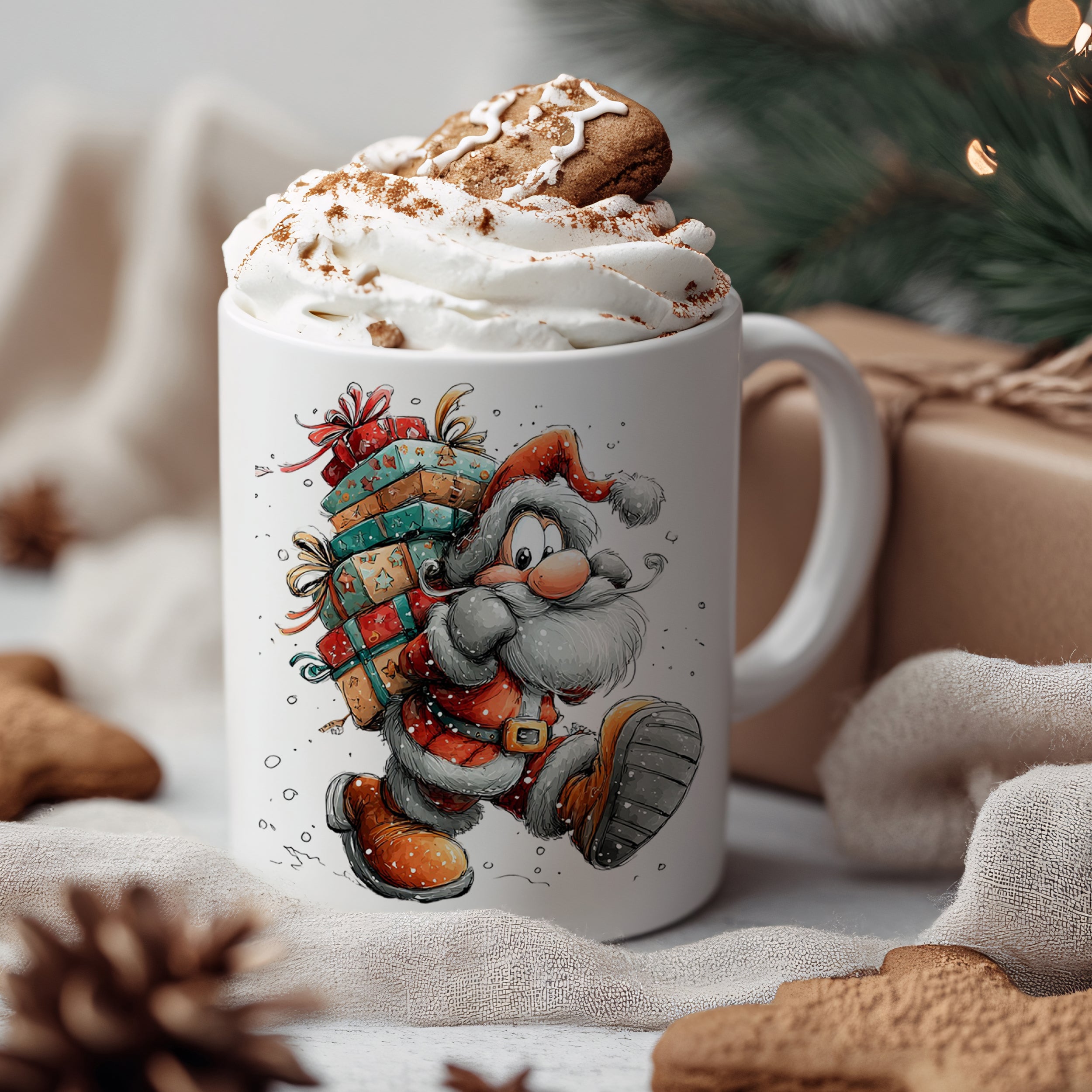 Weihnachtstasse mit fröhlichem Weihnachtsmann