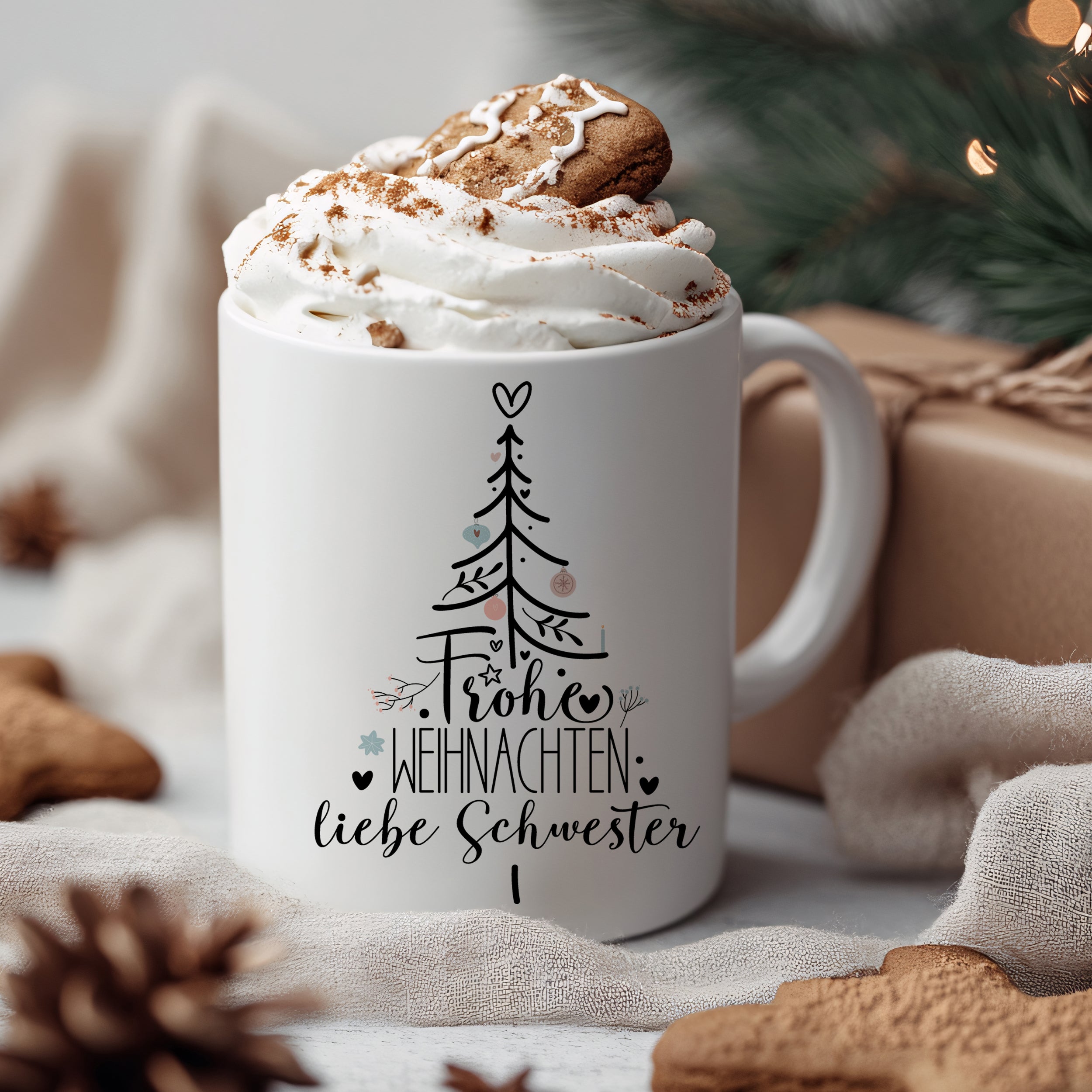 Tasse Frohe Weihnachten - Für liebe Schwestern